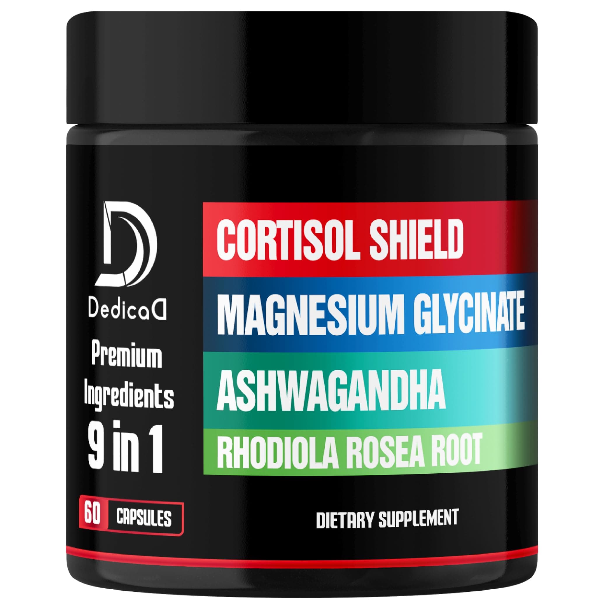 9in1 Cortisol Shield - Magnesium Glycinate & Ashwagandha with Rhodiola, Phosphatidylserine, Passion Flower, L-Theanine, Apigenin, Licorice, Magnolia - Rest Well & Mood Balance - 60 Count