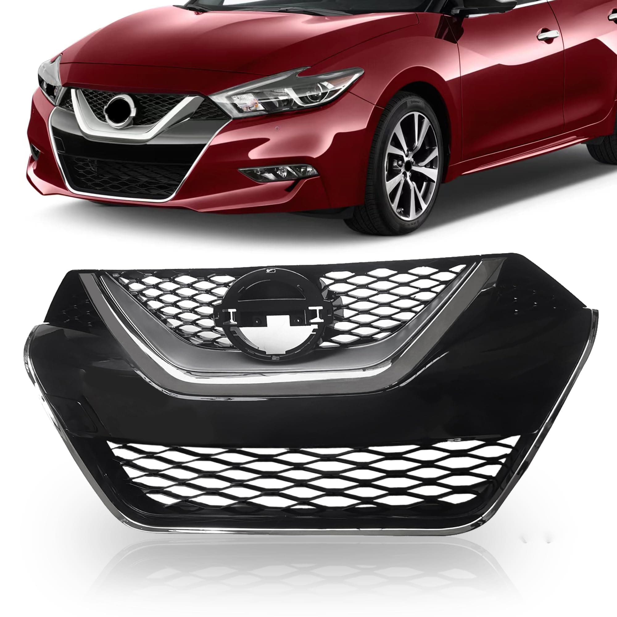 PartsFlow Front Bumper Grille Black With Chrome Mesh Grill For 2016 2017 2018 Nissan Maxima 623104RA0A NI1200284