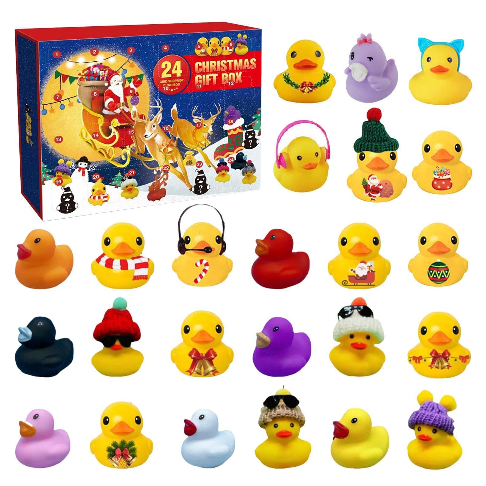 Rubber Duck Advent Calendar 2023, Christmas Advent Calendar 2024 With 24PCS Rubber Ducks, Kids Advent Calendar | Rubber Ducky Bath Toy for Christmas Party Favor Gifts