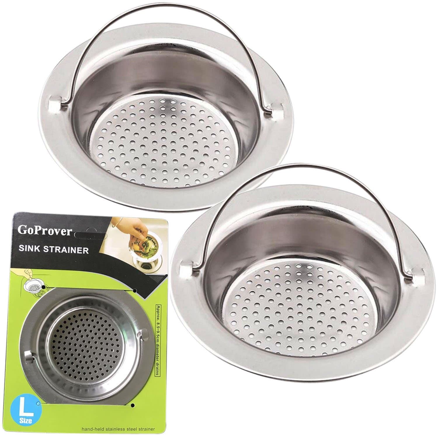 2PCS Kitchen Sink Strainer Drain, Stainless Steel Sink Drain Strainer with Handle, Large Wide Rim 4.3" Diameter Handheld and Durable Strainer Basket, 100% QUALITY GUARANTEED, Best Choice