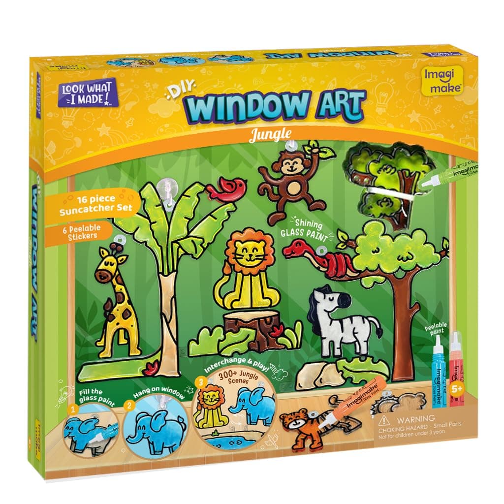 Imagimake Window Art Jungle|Glass Painting Kit|Sun Catcher|Art and Craft Kit|Toys for Girls & Boys|DIY Kit for Kids|Birthday Gift for Girls & Boys 5+ Years,Multicolor