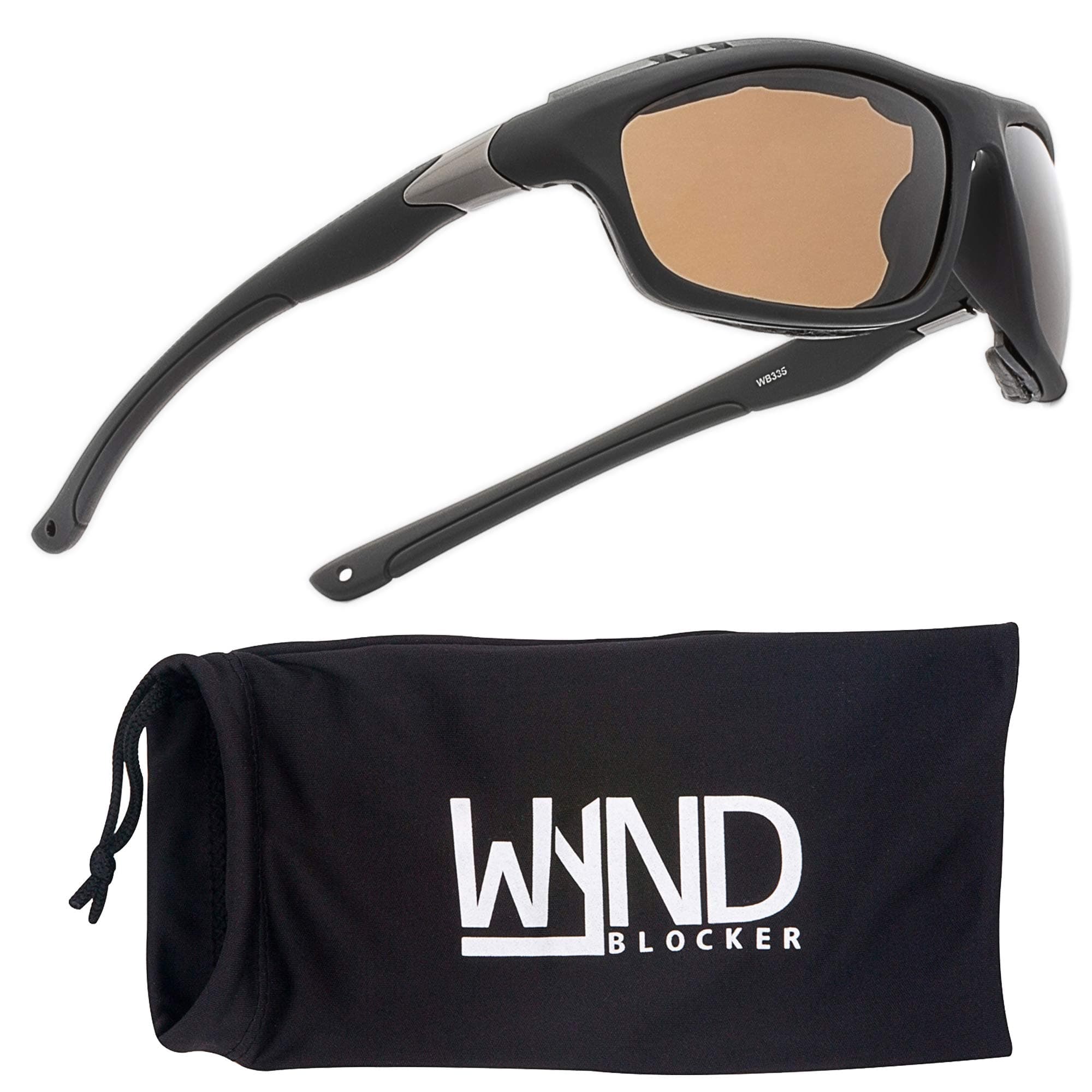 WYND Blocker Airdam Sunglasses Motorcycle Riding, Driving, Fishing, Boating Wrap, Black | Amber, Medium