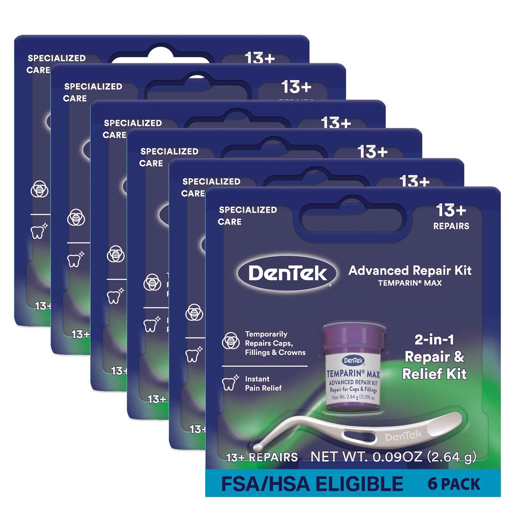 DenTek Temparin Max Dental Repair Kit, for Pain Relief & Temporary Repair, Pack of 6 Kits, 13+ Repairs per Kit