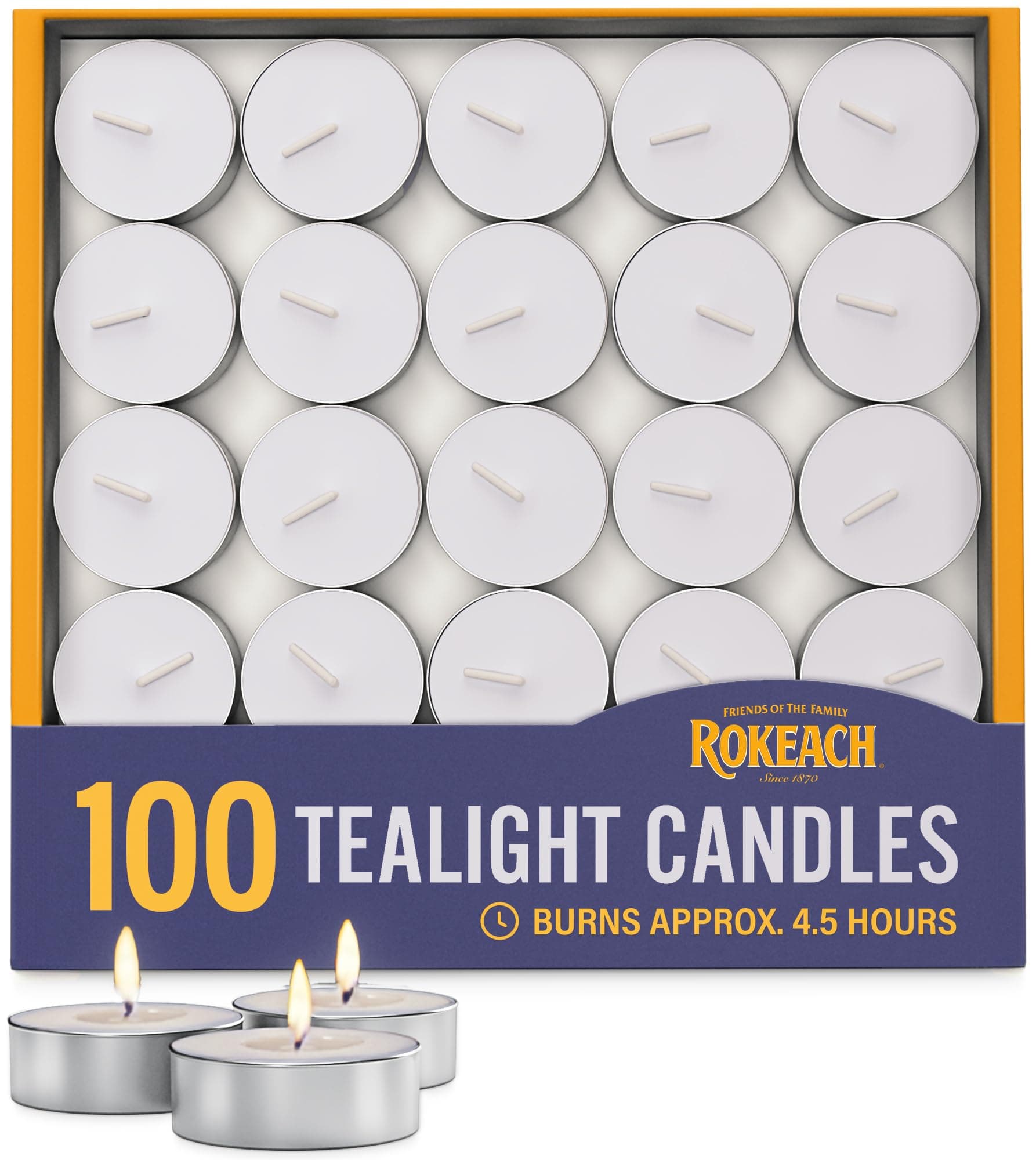 Rokeach Unscented Tea Lights Candles, (100 Count) 4.5 Hours | Votives Small Candles, Long Lasting Tea Lights Bulk for Shabbat, Home, Events, Holidays, Pool Side Decor, Weddings and Emergencies
