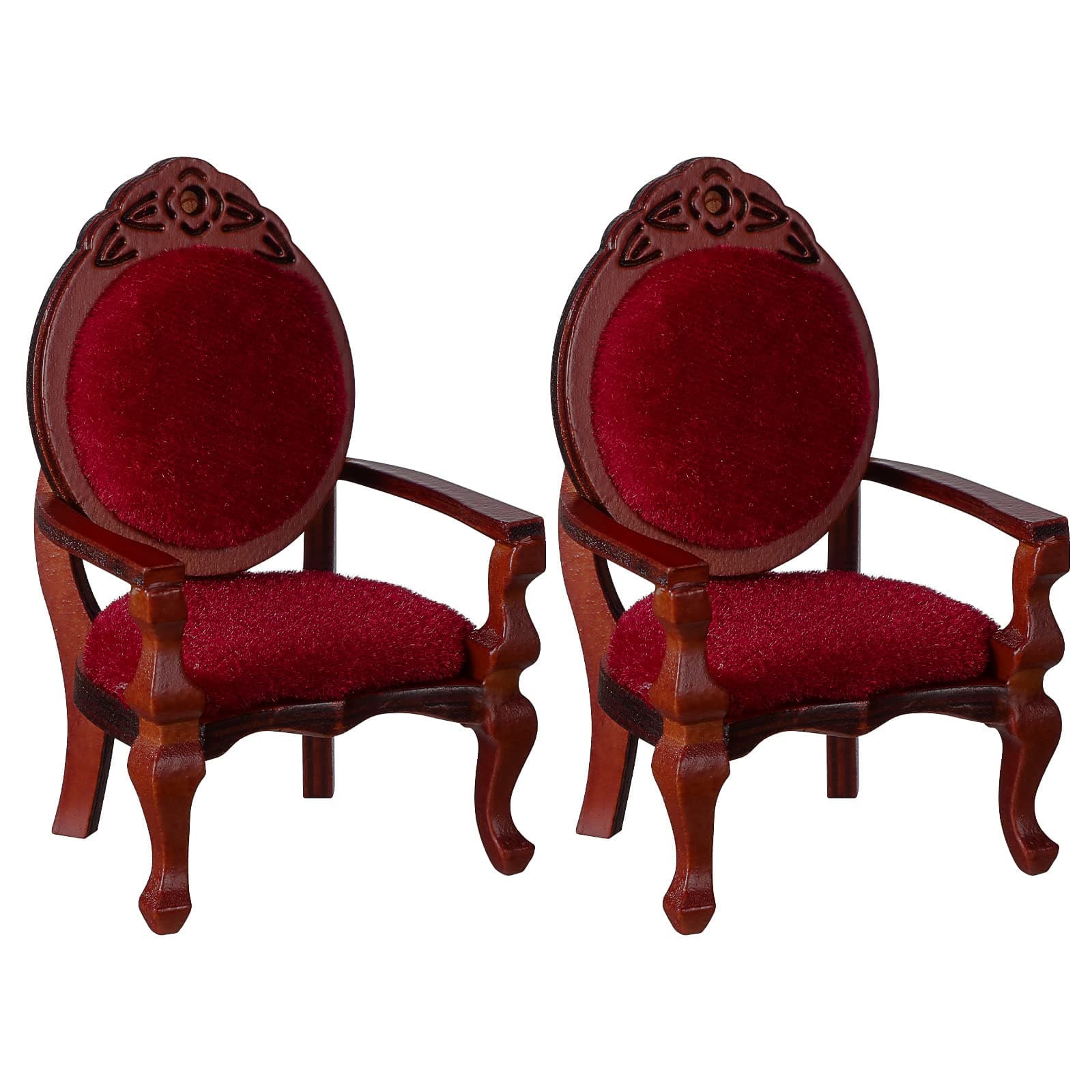 2 Pcs Miniature Dollhouse Chair 1:12 Miniature Vintage Red Victorian Furniture Dollhouse Accessories Wooden Carved Single Chairs Vintage Armchair for Sofa Decoration Ornament