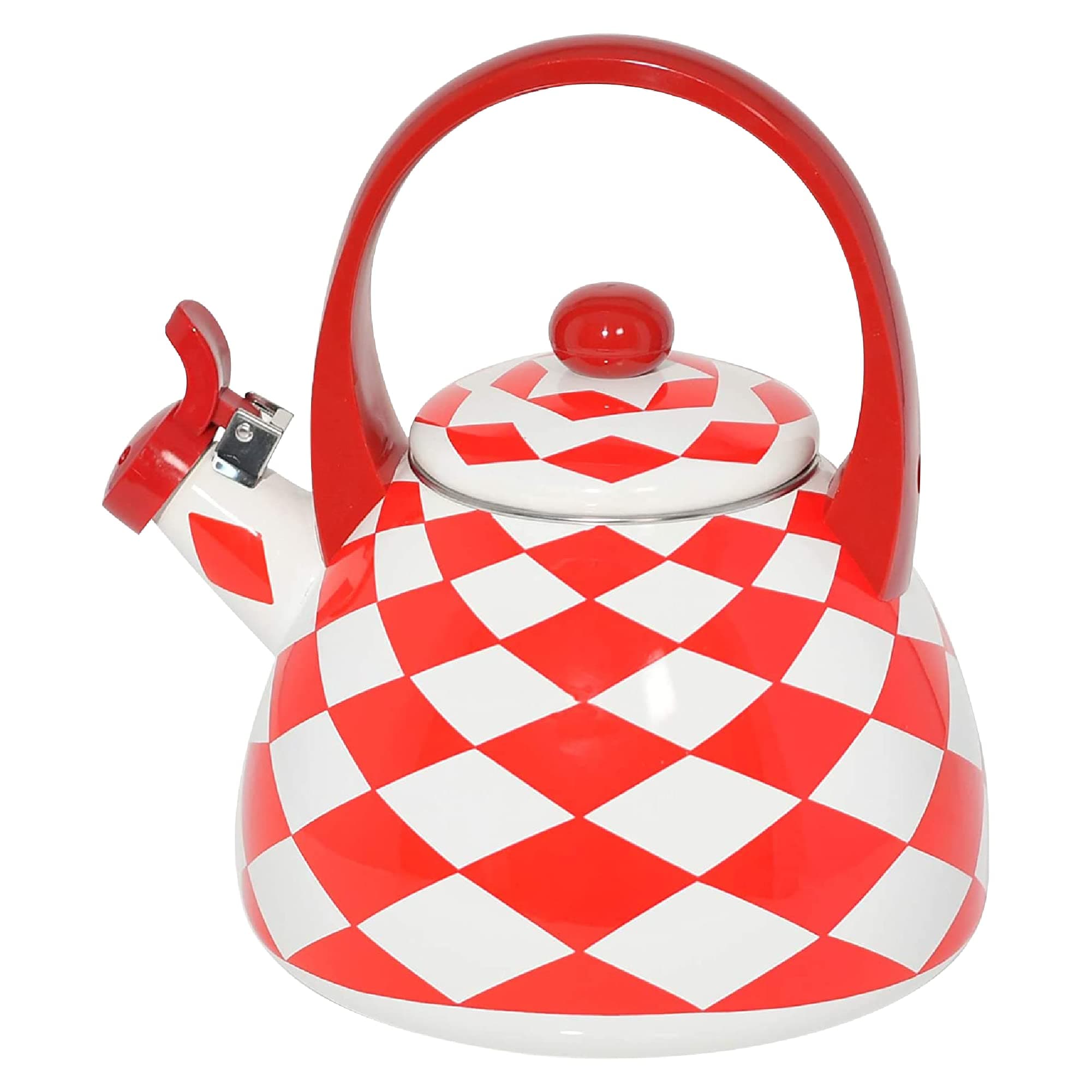 HOME-X Red Checkered Whistling Tea Kettle, Cute Animal Teapot, Kitchen Accessories and Decor