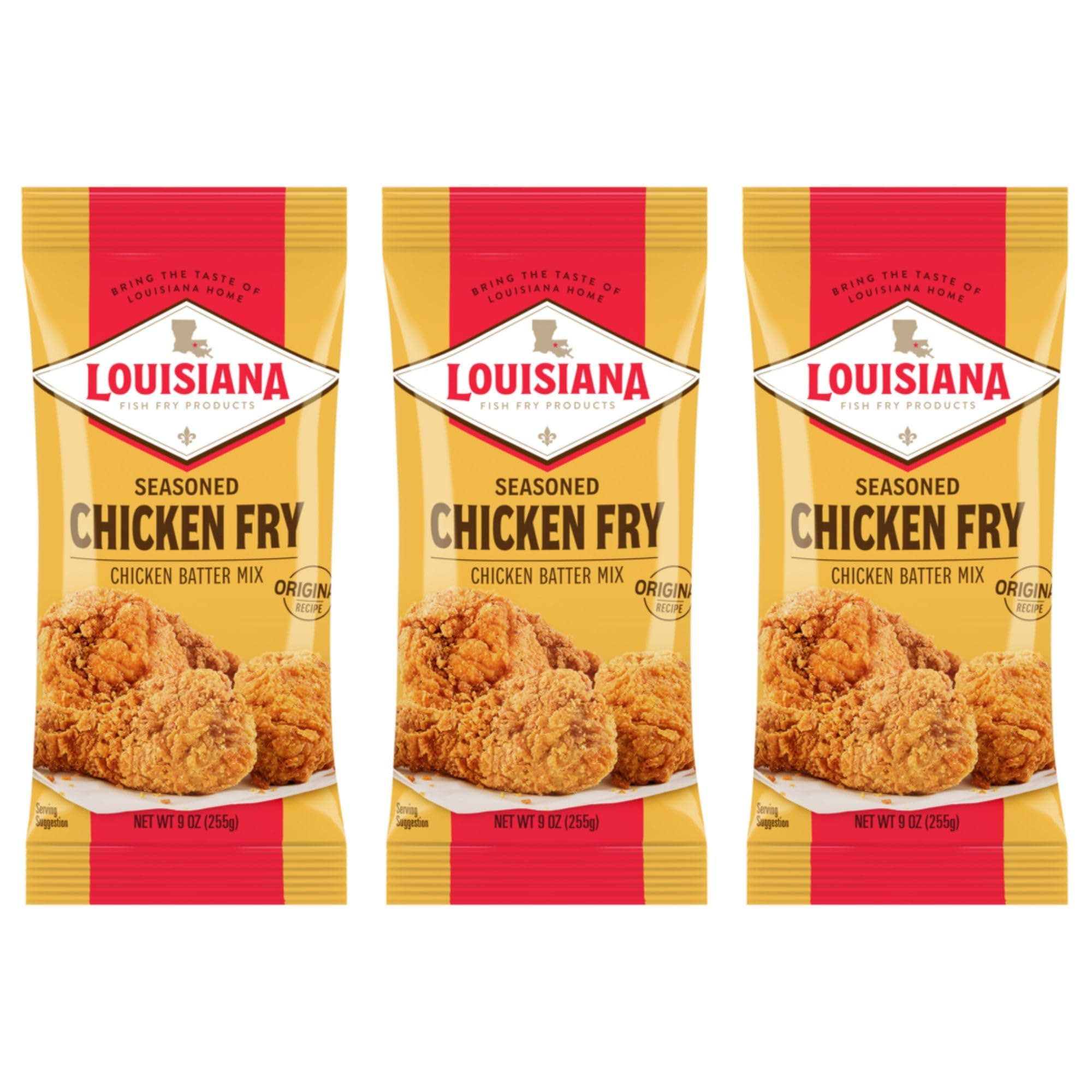 Louisiana Seasoned Chicken Fry Batter 9 oz (Pack of 3) - Crispy Southern Coating Mix for Fried Chicken - Delicious and Convenient Coating Filled with Cajun Flavor - Easy to Make Recipe - Just Add Water