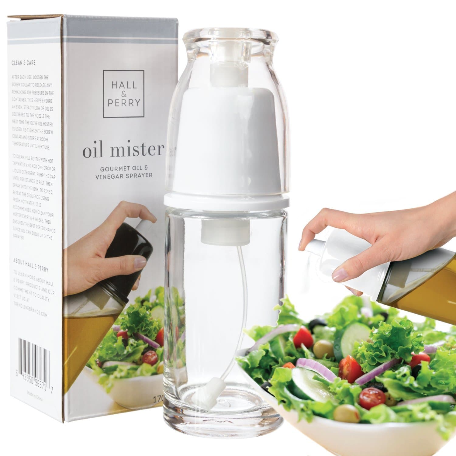 Oil Sprayer Gourmet Olive Oil and Vinegar Mister and Dispenser | Air Pressure Only Non-Aerosol Clog-Free, White
