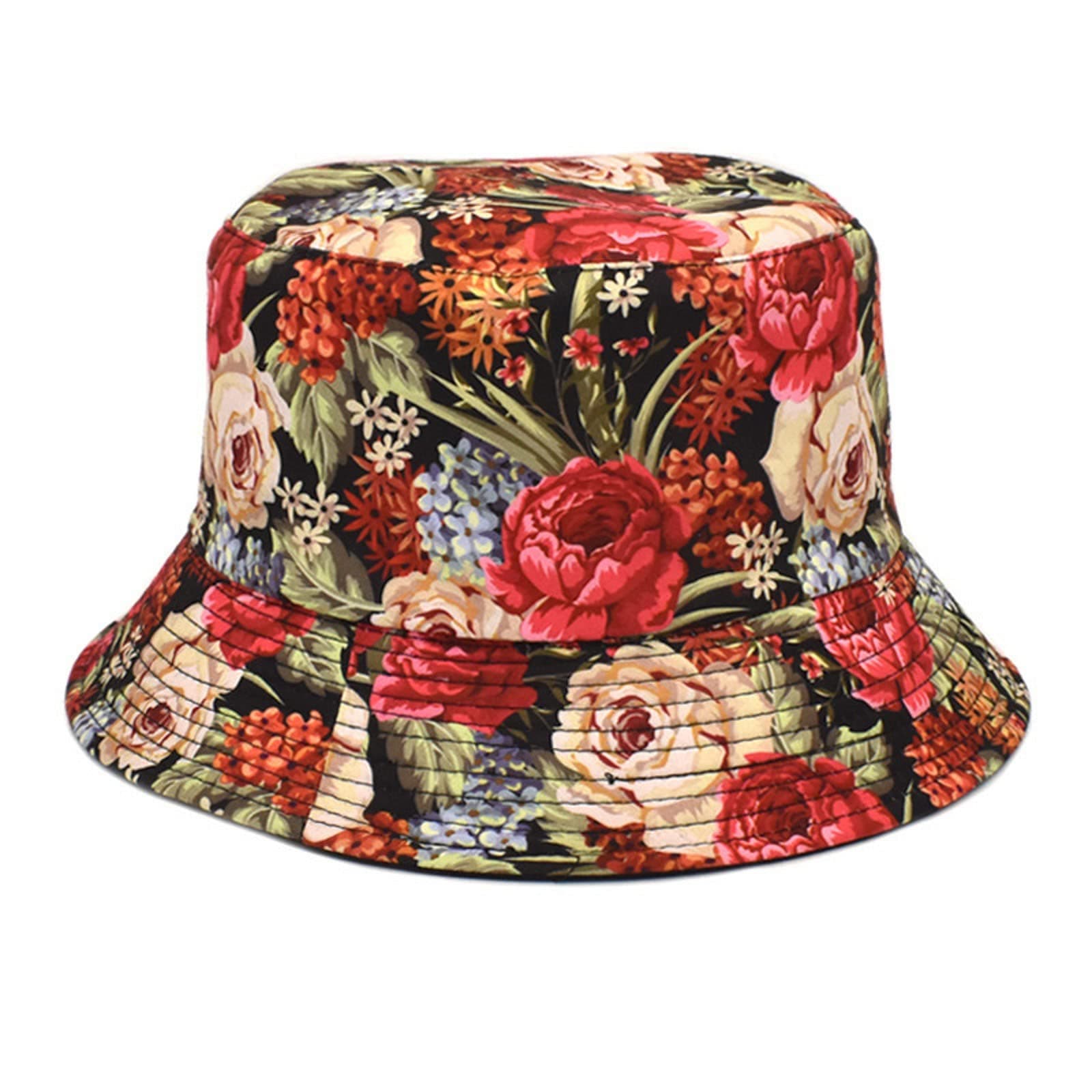 XIAOFEI Women Summer Fashion Beach Print Adjustable Washable Cotton Bucket Hat Sun Hat Outdoors Fish Hat Unisex Bucket Hat Reversible Fisherman (Red, One Size)