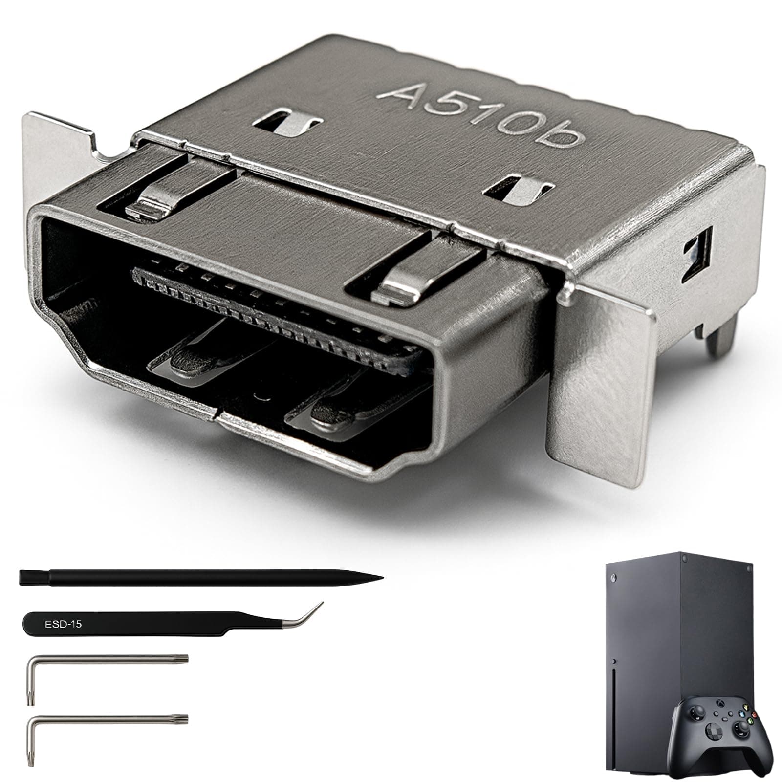 HDMI Port Replacement Kit for Xbox Series X, Display Socket Jack Connector Repair for XSX Console (Original OEM Quality), Including Tools (Screwdrivers, Tweezer, Spudger)