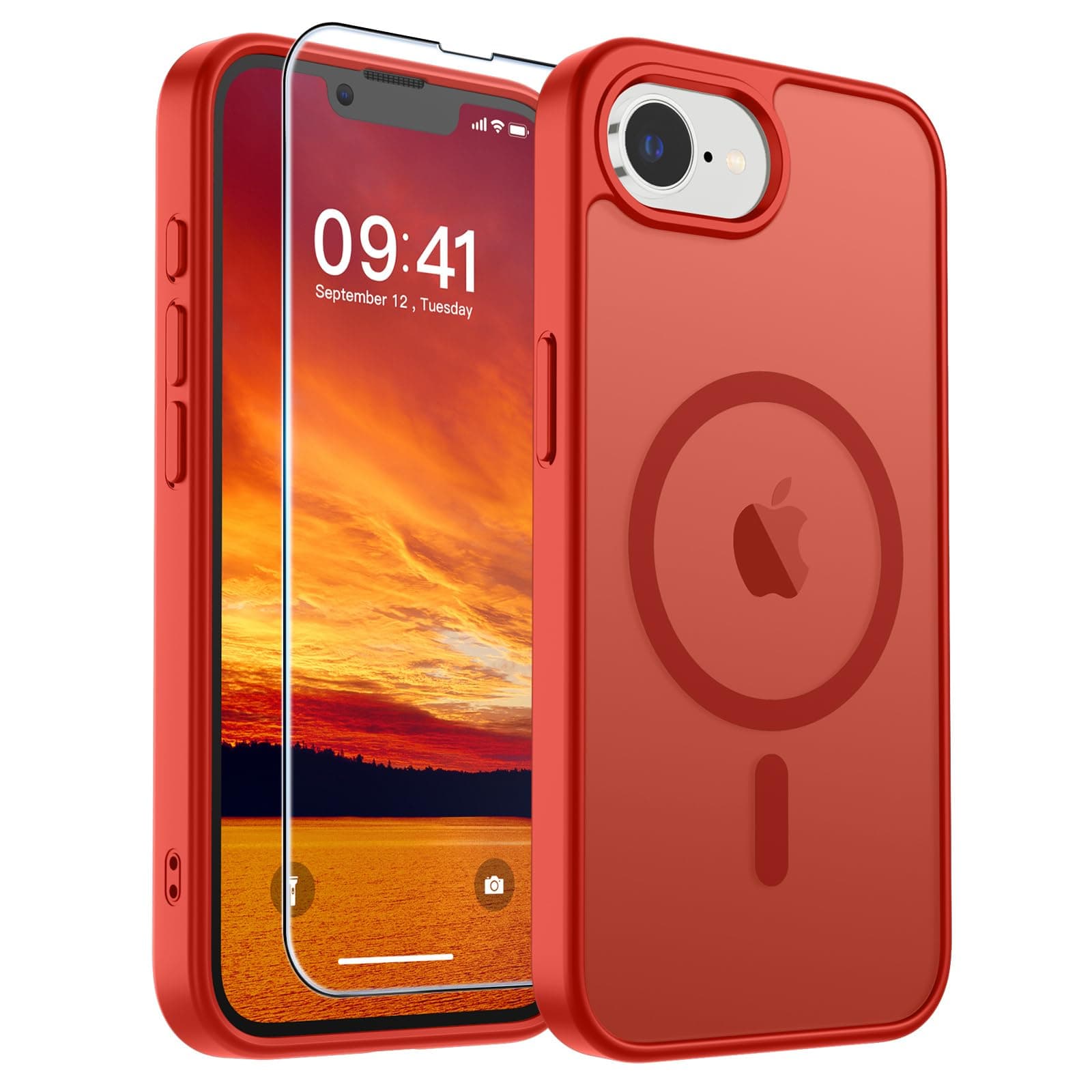 SUPFINE Magnetic for iPhone 17e Case/iPhone 16e Case (Compatible with MagSafe)(Military Grade Drop Protection) Slim Translucent Matte Shockproof with Anti-Fingerprint Phone Case,Red