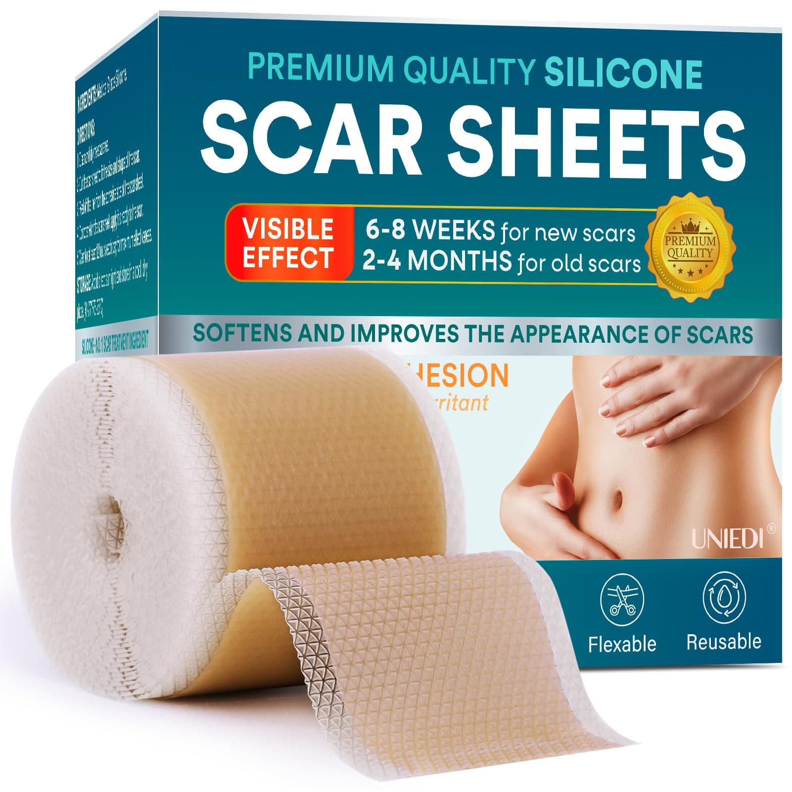 Silicone Scar Sheets, Silicone Scar Tape(1.6"x 120" Roll-300CM), Silicone Tape for Scars, Scar Tape for Surgical Scars, Silicone Scar Strips for C-Section, Tummy Tuck, Keloid, and Surgical Scars