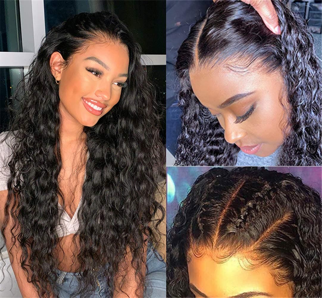 Glueless Water Wave Wigs Human Hair for Black Women 10 Inch Human Hair Wigs with Baby Hair Pre Plucked Lace Frontal Wigs Wet and Wavy Lace Front Wigs Human Hair 150% Density Human Hair Wigs