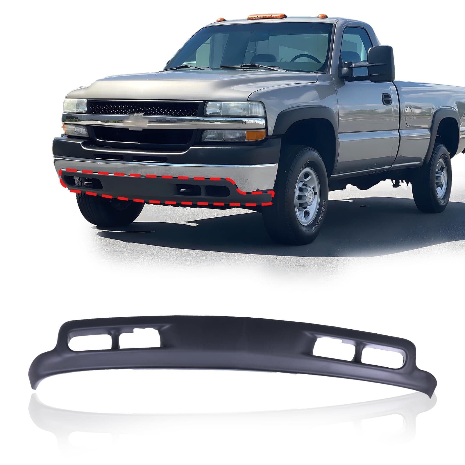 Front Bumper Lower Valance Air Dam Deflector w/Holes Compatible With Chevrolet 1999-2002 Silverado 1500 2500 3500 & 2000-2006 Suburban/Tahoe