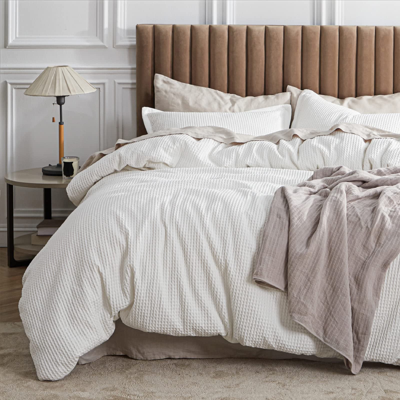 Cotton Duvet Cover King - 100% Cotton Waffle Weave Coconut White Duvet Cover King Size, GentleSoft™ and Breathable Bedding Set for All Season, 3 Pieces, 104"x90"