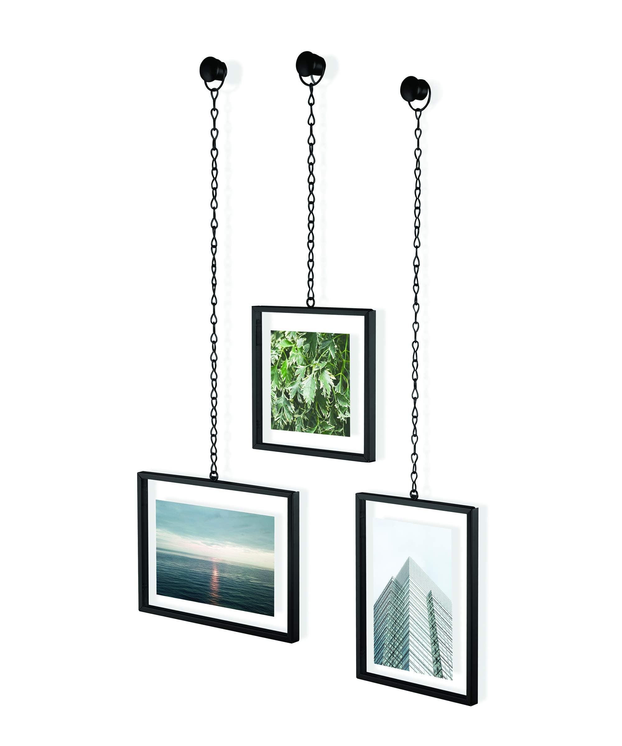 Umbra Fotochain Picture Frame, 4" x 6" and 4" x 4", Black, Set of 3