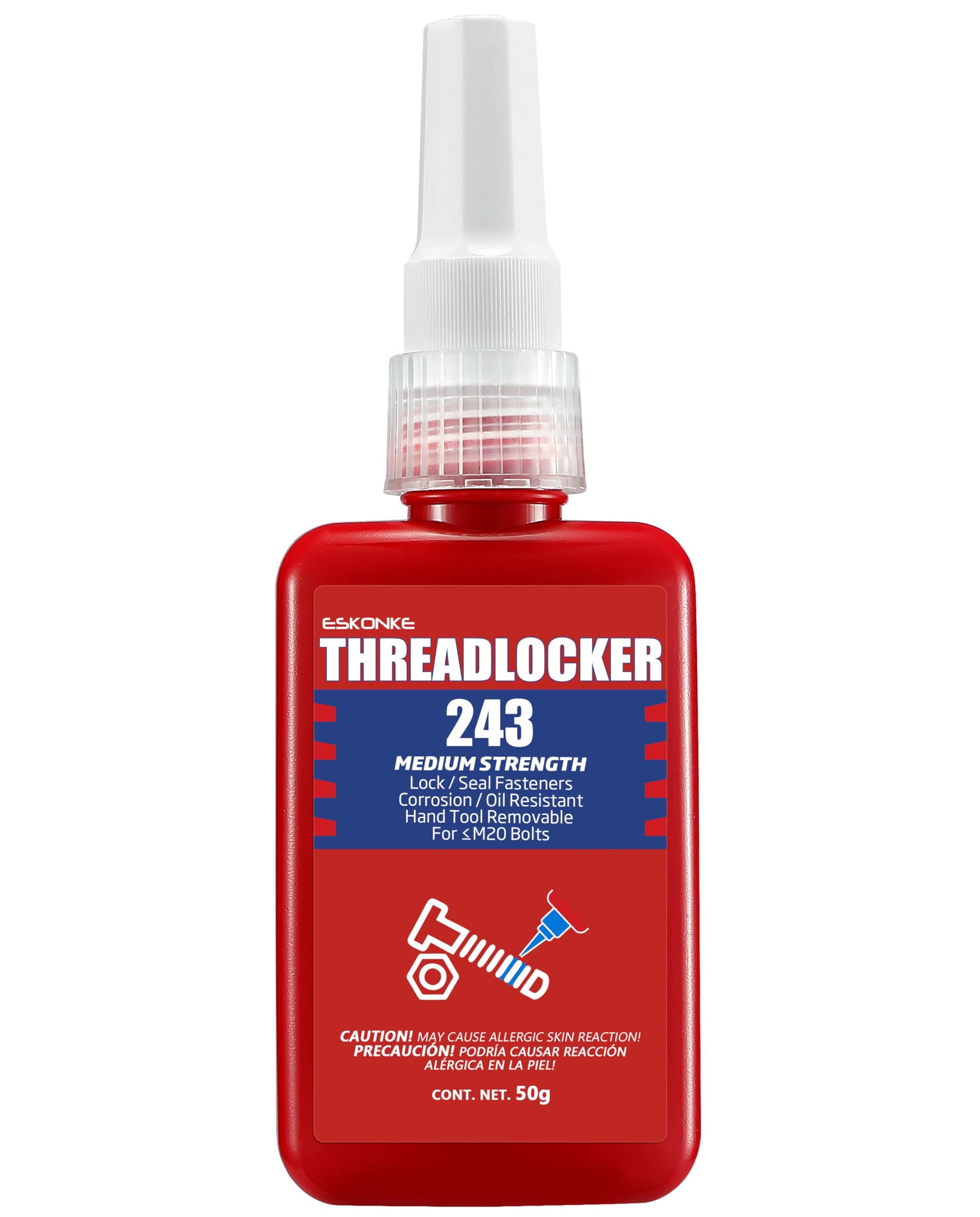Thread Locker Blue 243 - Removable Threadlocker Metal Glue for Nuts, Bolts, Fasteners Medium Strength Screw Compound to Prevent Loosening & Corrosion 1.69 Oz/50 ml