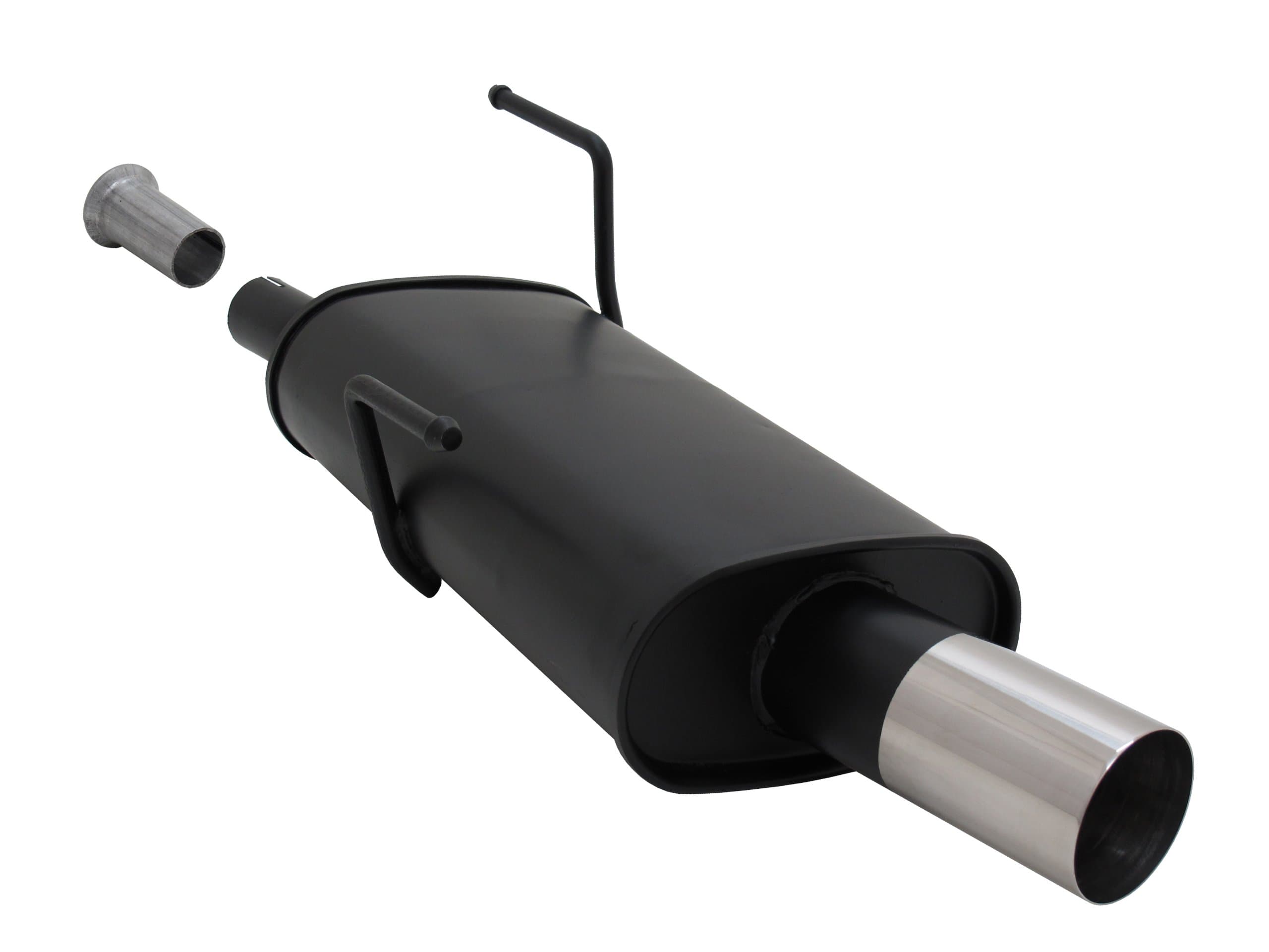Novus sports exhaust silencer with stainless steel tip for 206 CC* Type Engine type 1,1 / 1,4 /1,6 16V Bj. 1998- Exhaust type 1 x 76 mm RL-Design P/N A2061E76RL