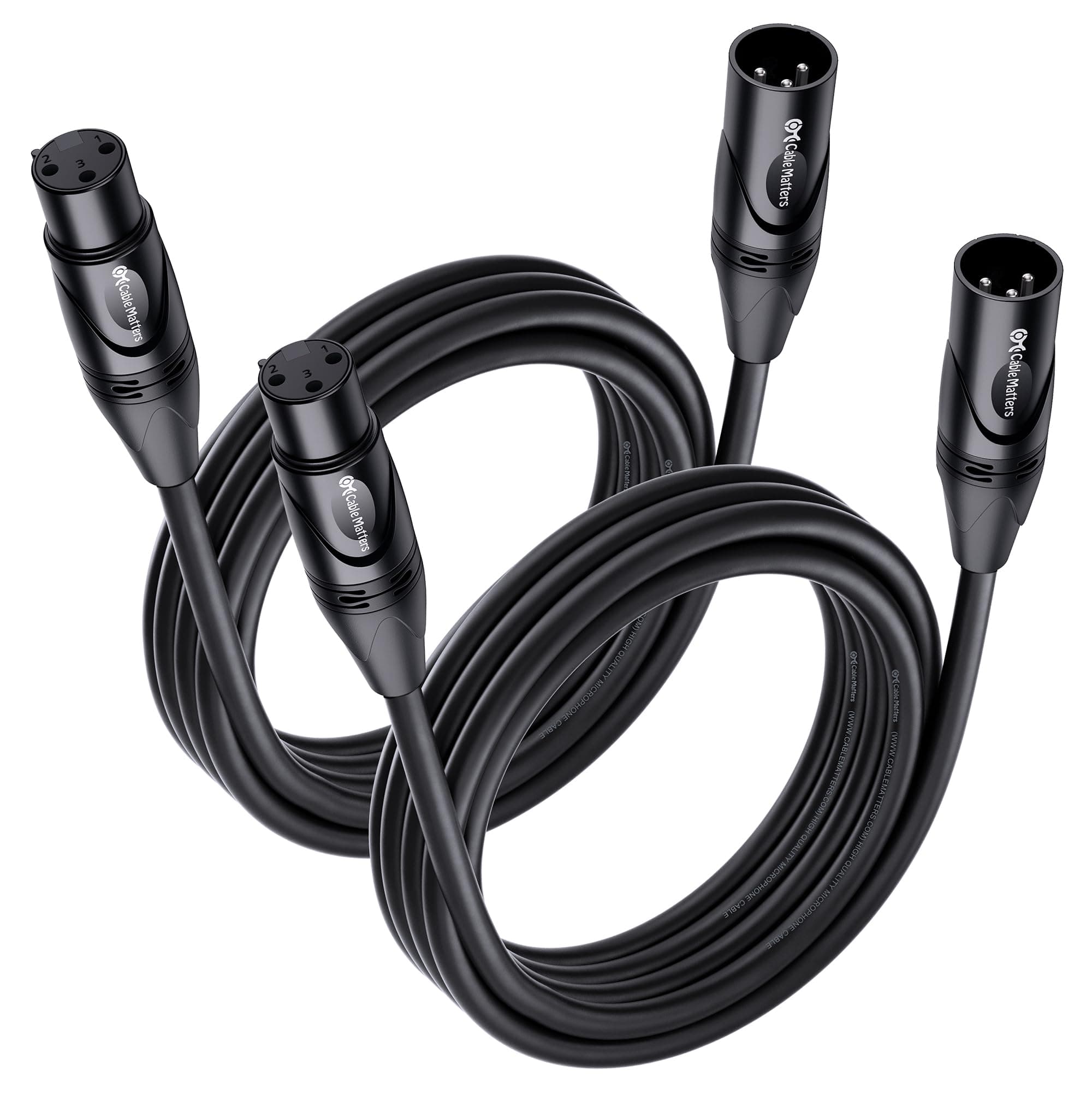 Cable Matters 2-Pack Microphone Cable (Mic Cable/XLR to XLR Cable) 10 Feet,Black