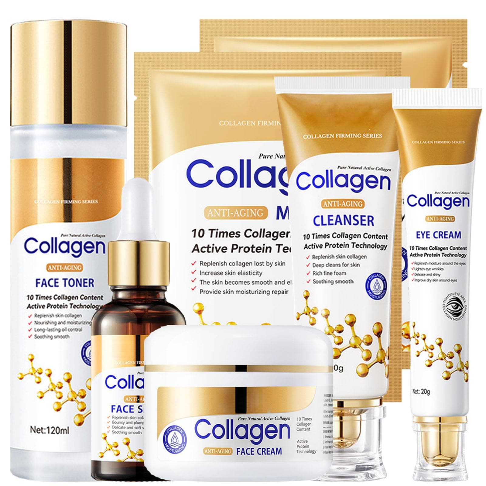 Rosarden Skin Care Kit Collagen Anti Aging for Women, Skin Firming, Reduces Pores, Softens 6 Pack