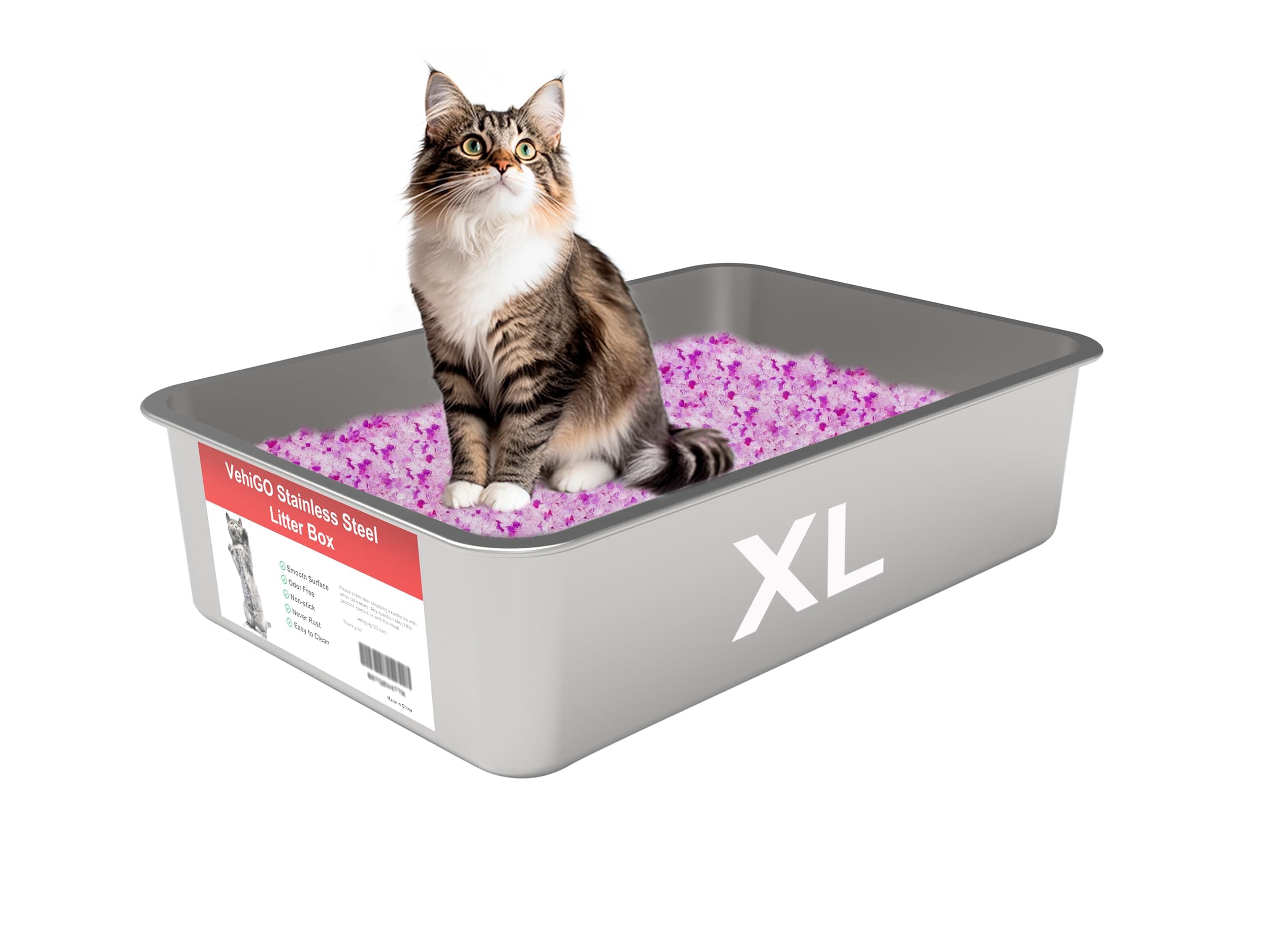 Extra Large Metal Cat Litter Box, Stainless Steel Durable Litter Pan for Large or Multiple Cats, Kitty Litter Box with Smooth Surface and Easy to Clean