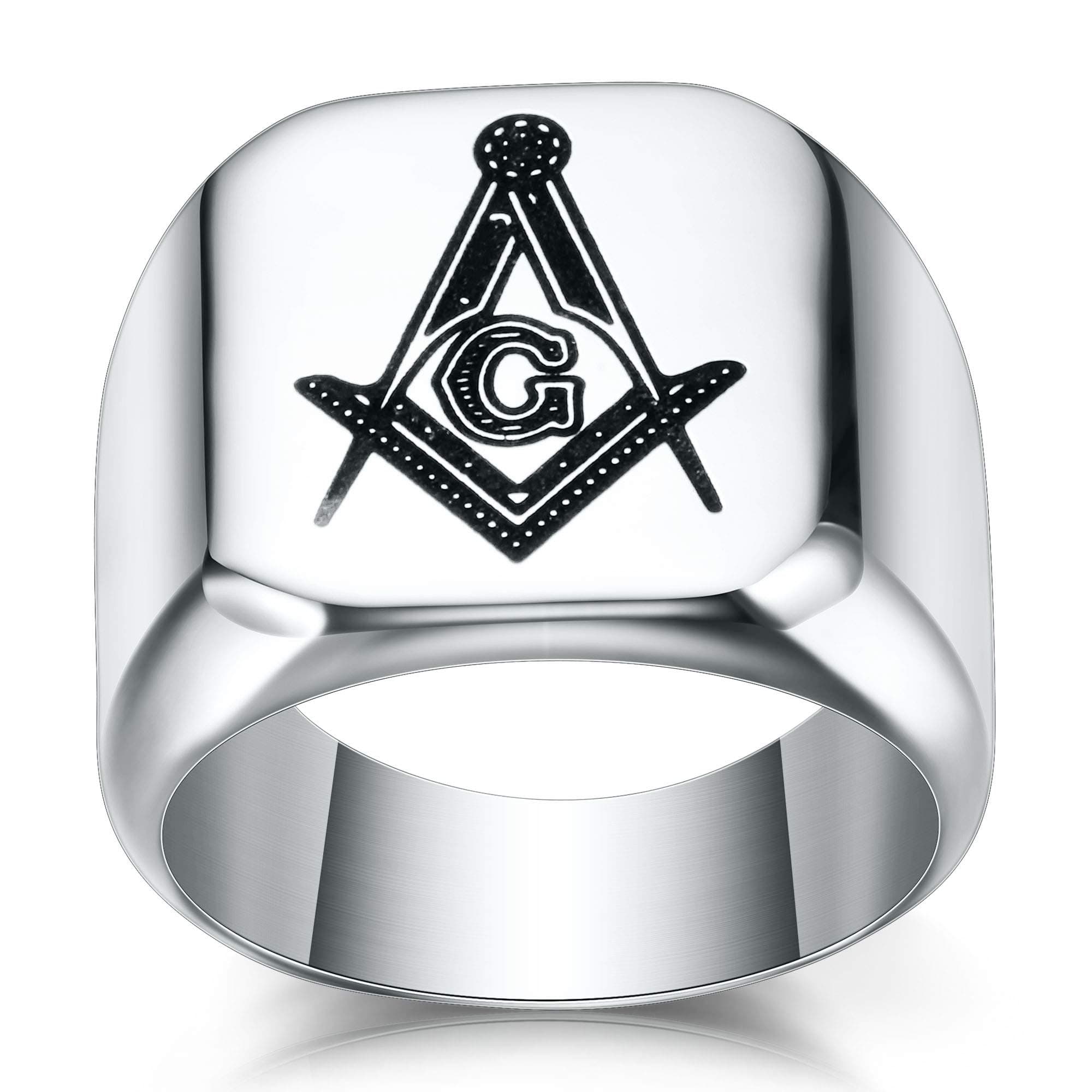 VQYSKO Stainless Steel Masonic Signet Ring - Silver 8