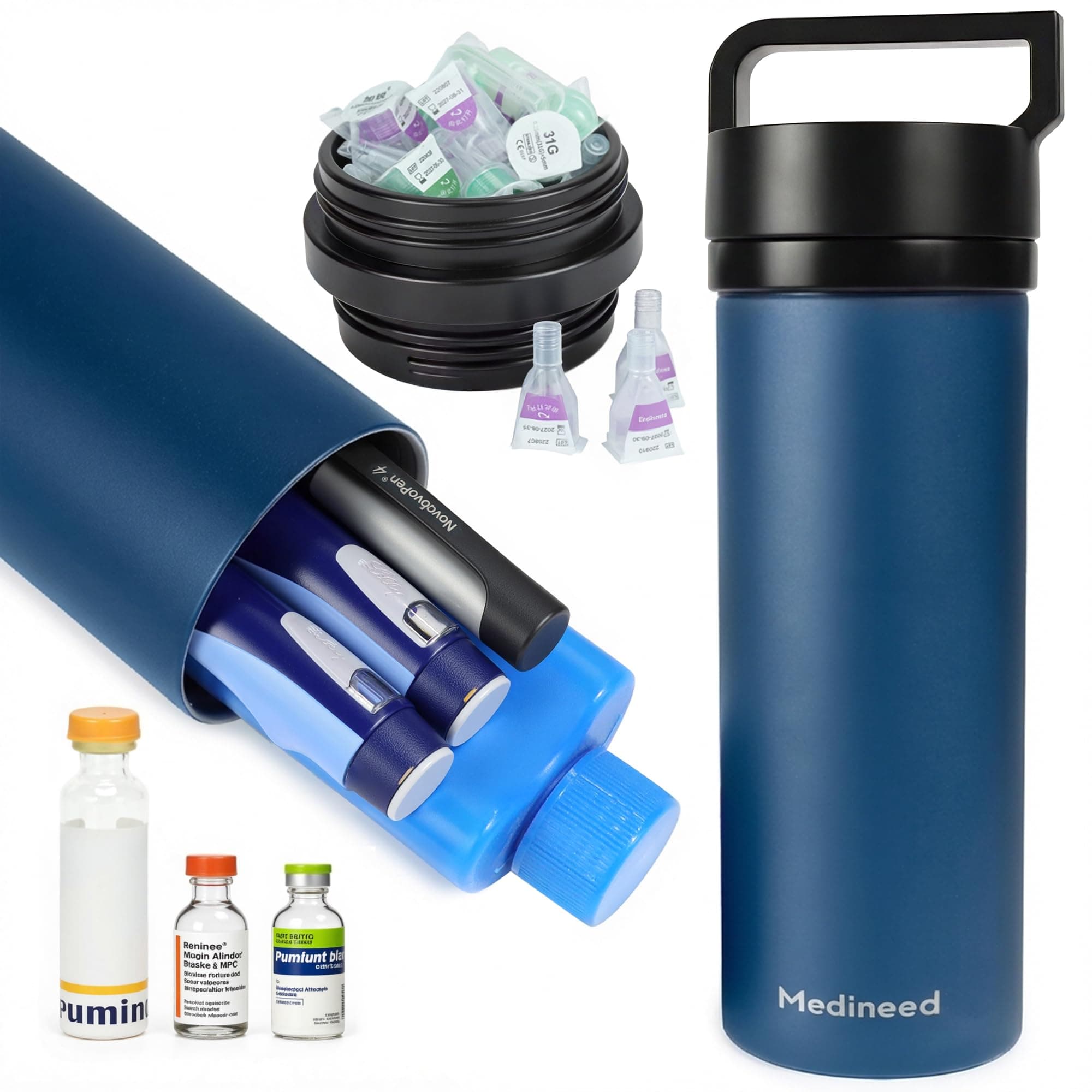 Insulin Cooler Travel Case TSA Approved, 60H 3-6 Pens Diabetes Care Medicine Travel Cooler, Refrigerated Medicine Case with Ice Packs, Medication Organizer for Diabetic Supplies Carrying (Blue)