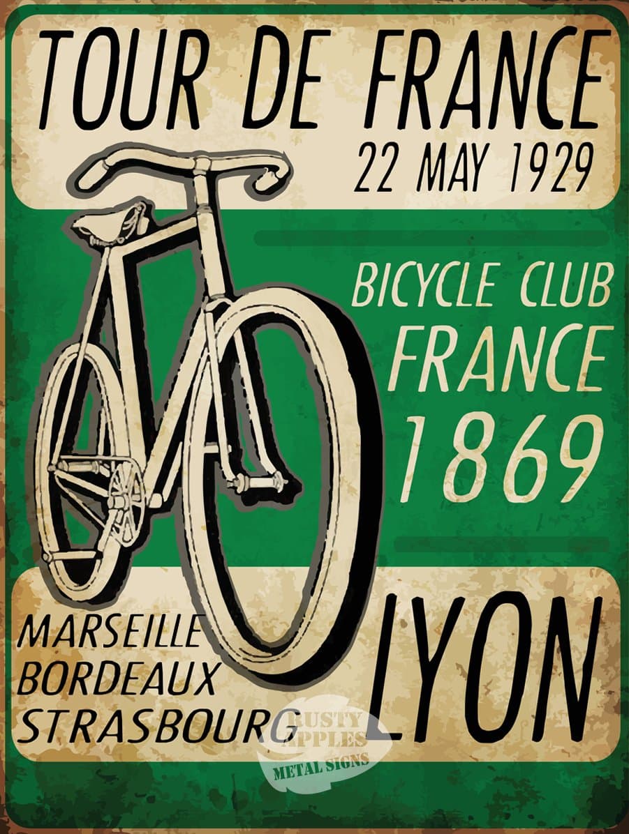 Tour De France Bicycle Club 1869 Metal Wall Art - 3 Sizes To Choose