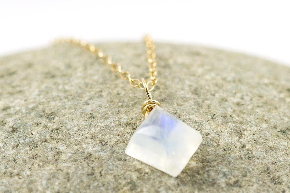 Flashy Rainbow Moonstone Necklace in Sterling Silver or 14K Gold Fill
