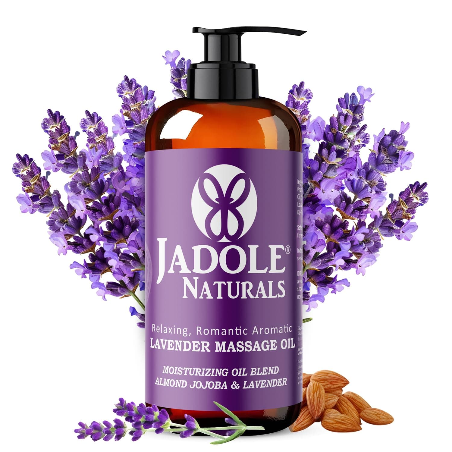 Jadole Naturals Lavender Massage Oil - 240ml | Warming & Hydrating Sweet Almond Oil Blend with Coconut, Jojoba & Lavender | Relaxation, Muscle Relief & Aromatherapy | Moisturizing Body Massage Oil