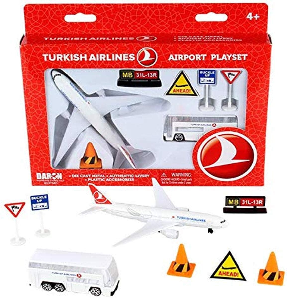 Daron Airport Playset – Turkish Airlines – Die-Cast Metal Airplane Toy with Plastic Accessories and Figures for Kids Ages 3+