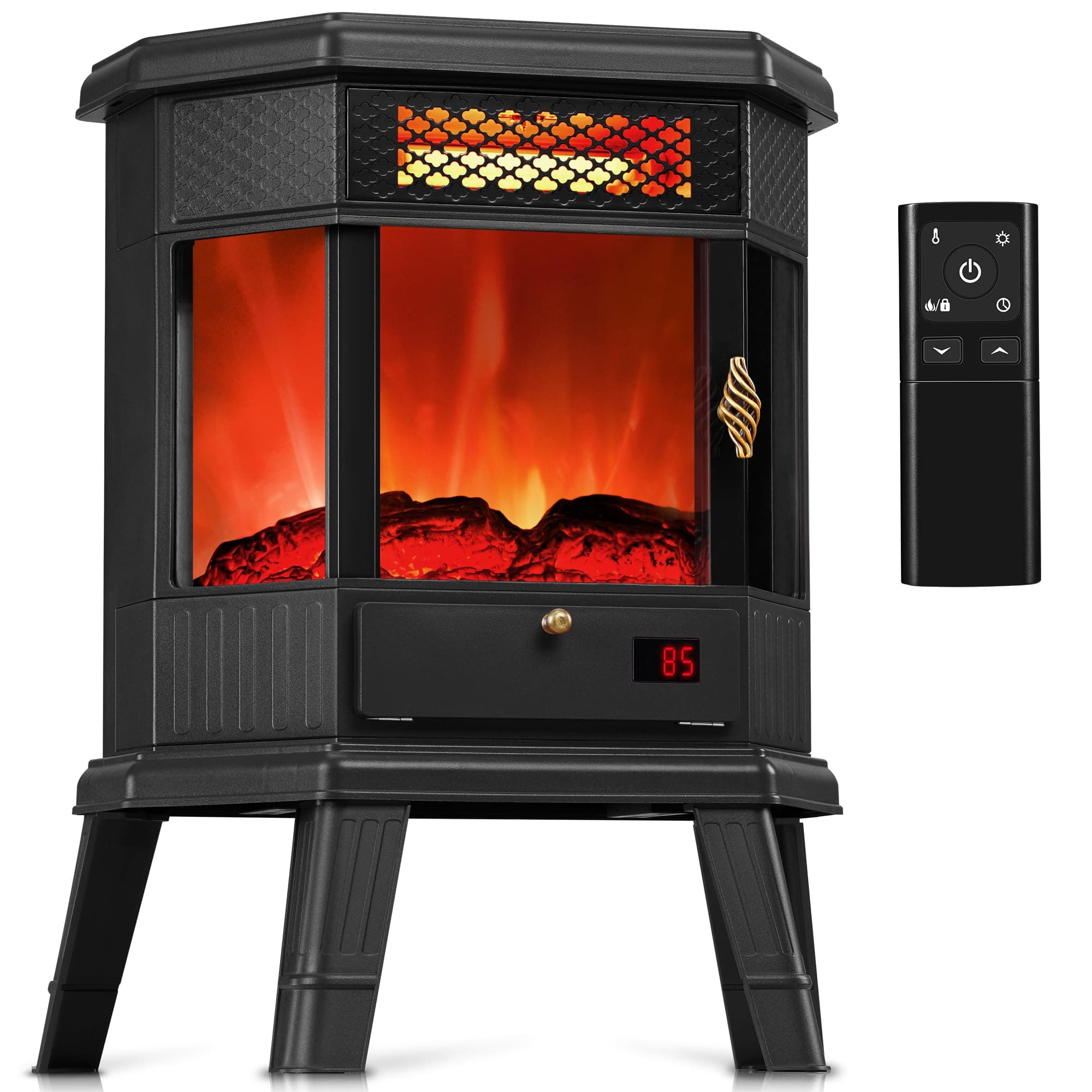 Electric Fireplace Heater 22 in Freestanding Fireplace Stove Infrared Fireplace RealSmart with 3D Flame Effect Remote Control, Timer, Overheating Protection Heater for Indoor Use Black