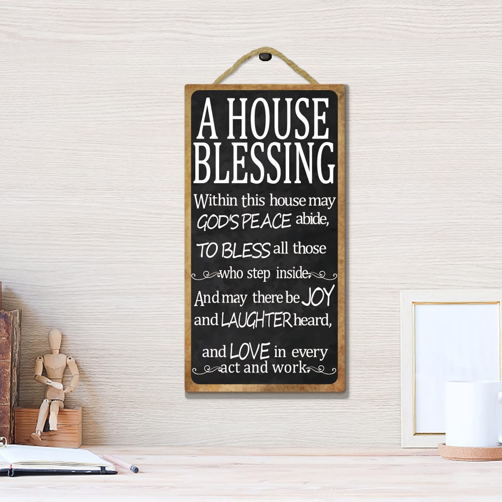 SUPERDANT Christian Plaques Wall Hanging Decorative Wood Sign A House Blessing Bible Wall Decor Art Hanging Wood Plaque with Inspiring Quotes for Christian Home Decor 25x13x0.05cm
