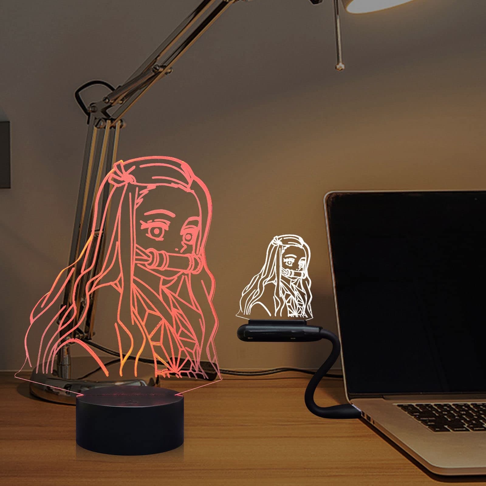 Yan-tech Japan Anime Slayer Kamado Nezuko 3D LED Night Light 16 Colour Changing Touch Remote Control 4 Modes Illusion Atmosphere Cosplay Party Bedroom Desk Decoration Christmas