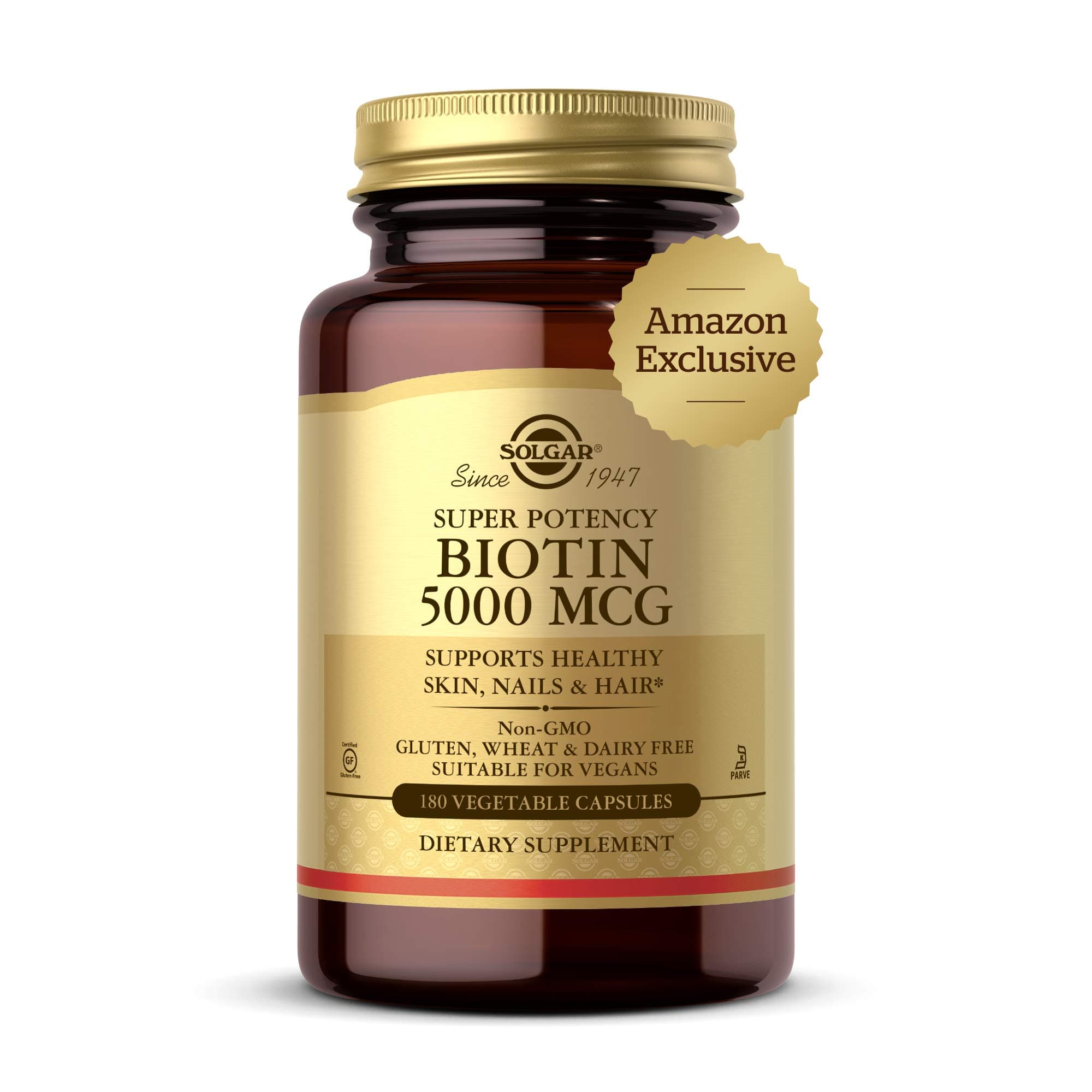 Biotin 5000 mcg - Supports Healthy Skin, Nails & Hair - Supports Energy Production & Metabolism - Vitamin B - Non-GMO, Vegan, Gluten Free - 180 Count