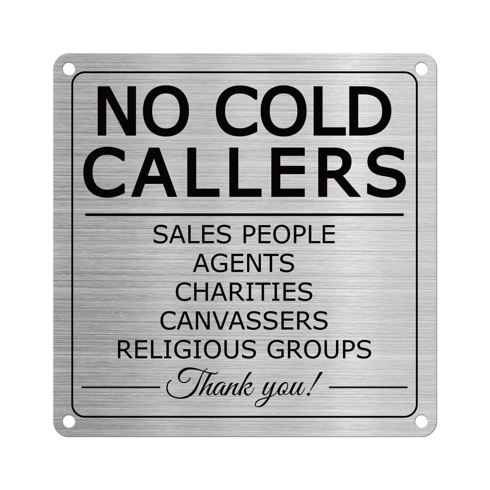 No Cold Callers Sign Aluminium 15 × 15 cm Waterproof Durable Reflective Metal Warning Sign for Indoor Outdoor Business Office with Removable Adhesive 3 Pack