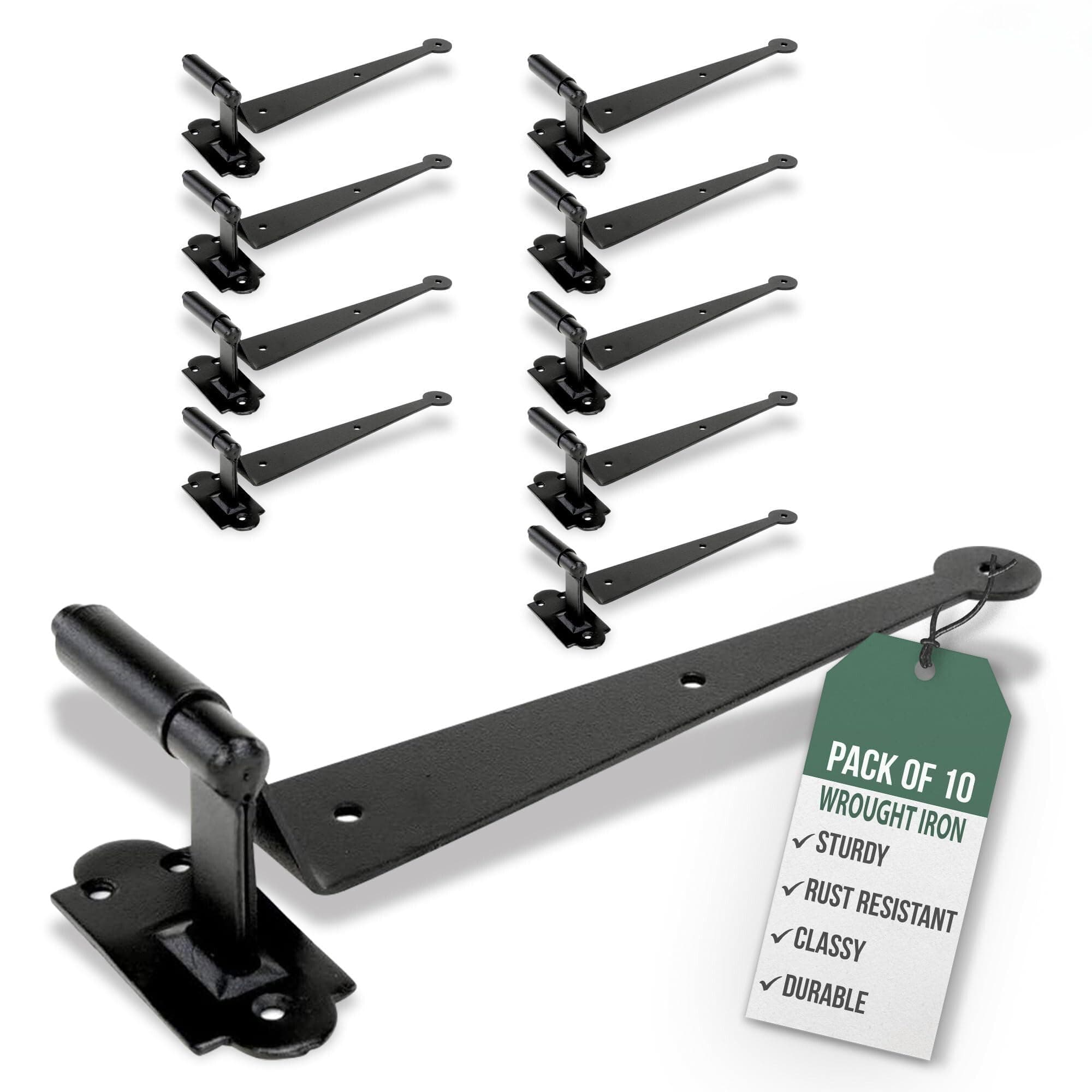 Renovators Supply Manufacturing™ Pack of 10 Black Cast Iron Offset Pintle Strap Hinge – 11.75" Colonial Lift-Off Shutter & Gate Hinge (2.5" Offset)