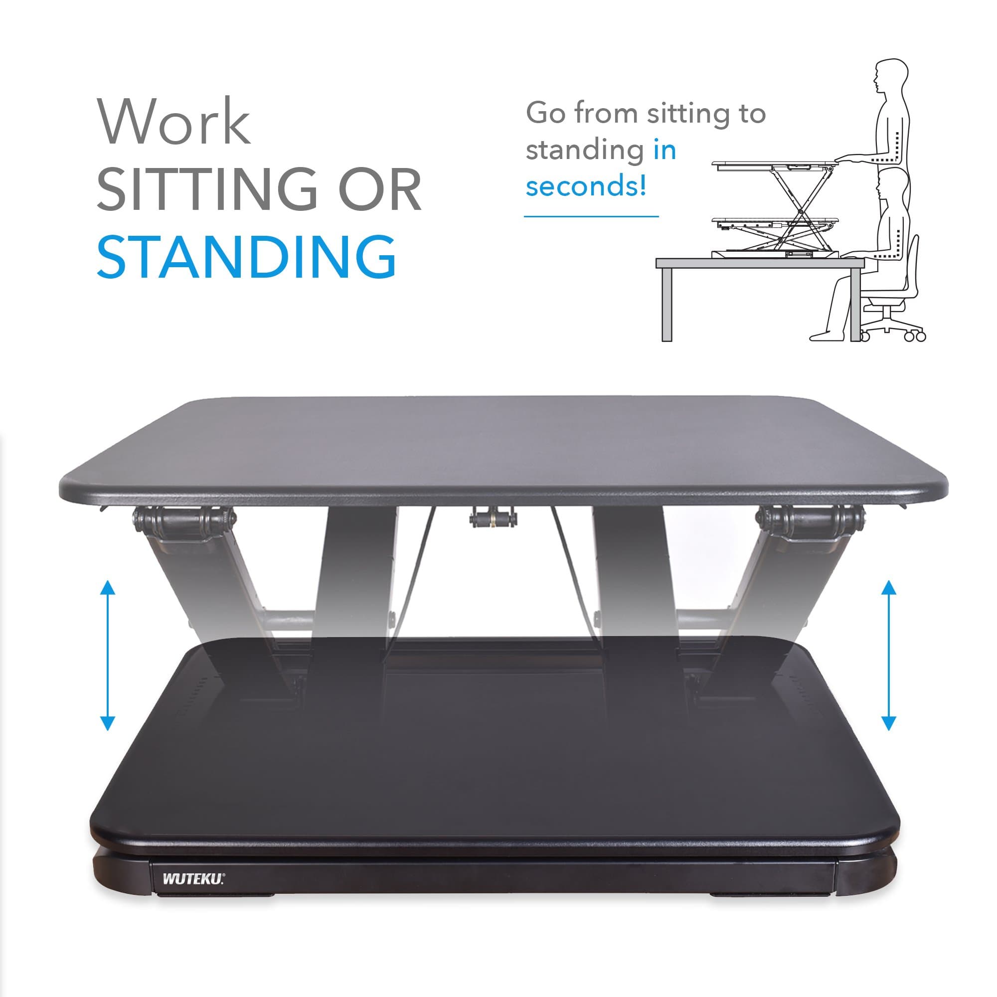 Height Adjustable Stand Up Desk Converter Ergonomic Sit Stand Riser - Flat Top Table Size 22x26 Supports 30lbs - No Assembly Required - Premium Quality and Very Sturdy - Perfect for Laptops or iMacs