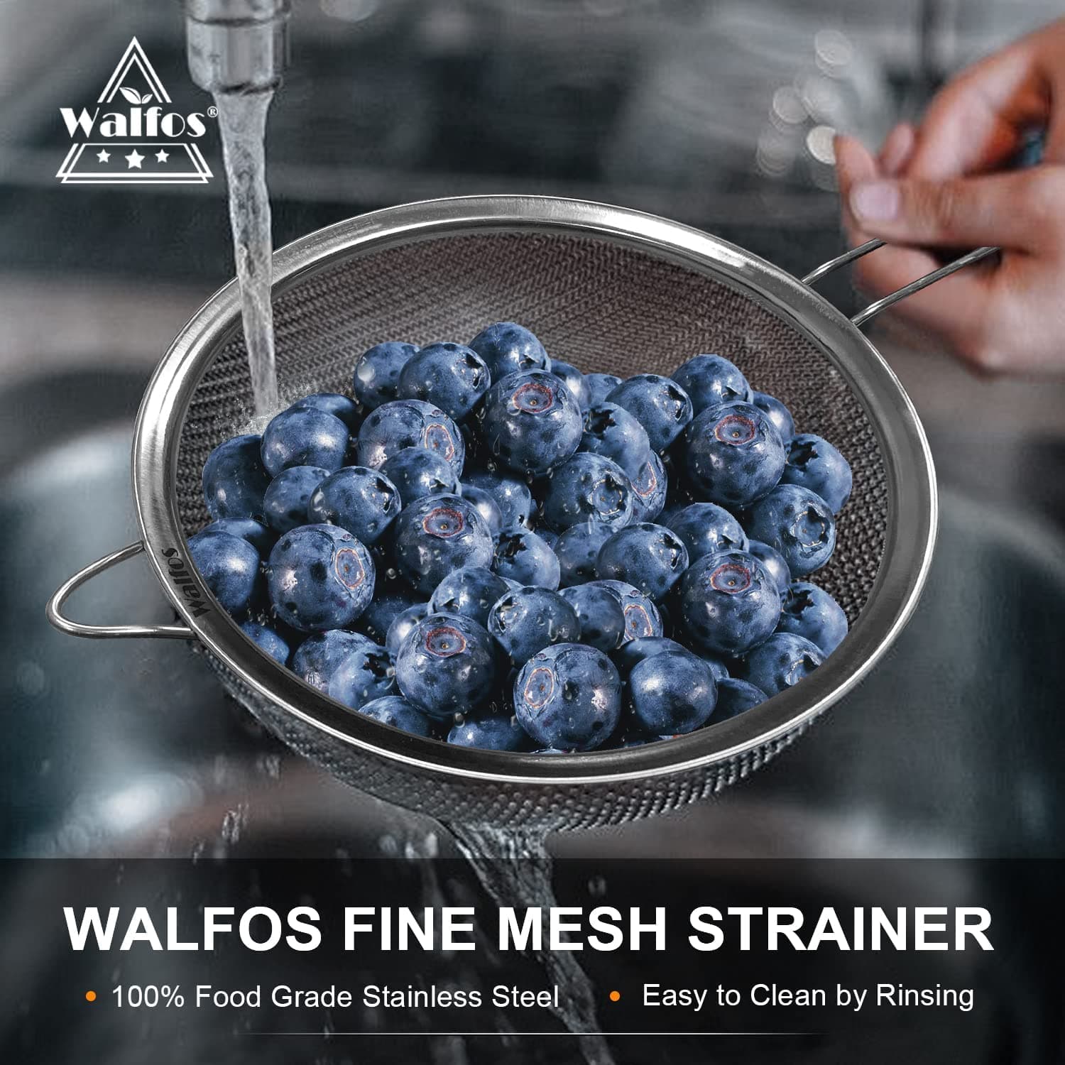 Walfos Fine Mesh Strainer 4PCS, Versatile Kitchen Strainer with Handle - 7", 4.6", 3.15", 2.7" Sieve Fine Mesh Stainless Steel, Metal Strainers and Sifters for Rice, Quinoa, Tea, Cocktail, Juice