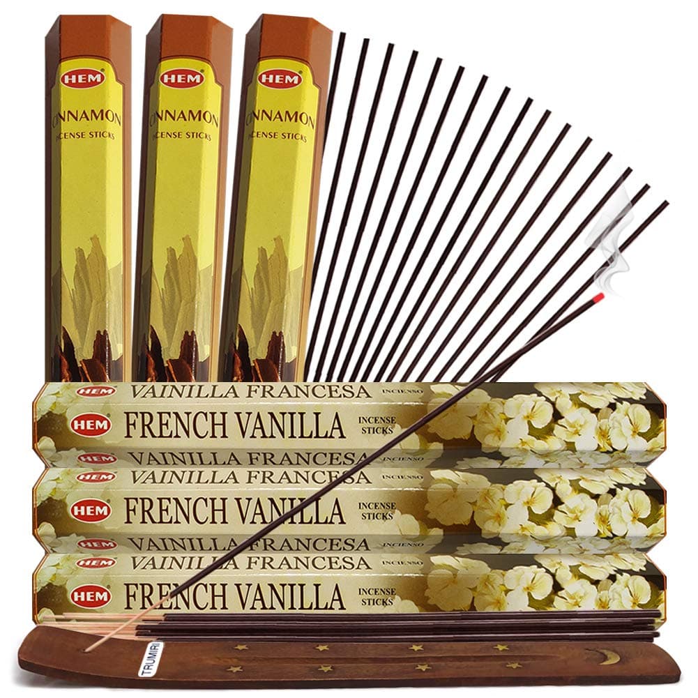 TRUMIRI French Vanilla Incense Sticks and Cinnamon Incense Sticks with Incense Holder Bundle for Home Fragrance and Spiritual Décor