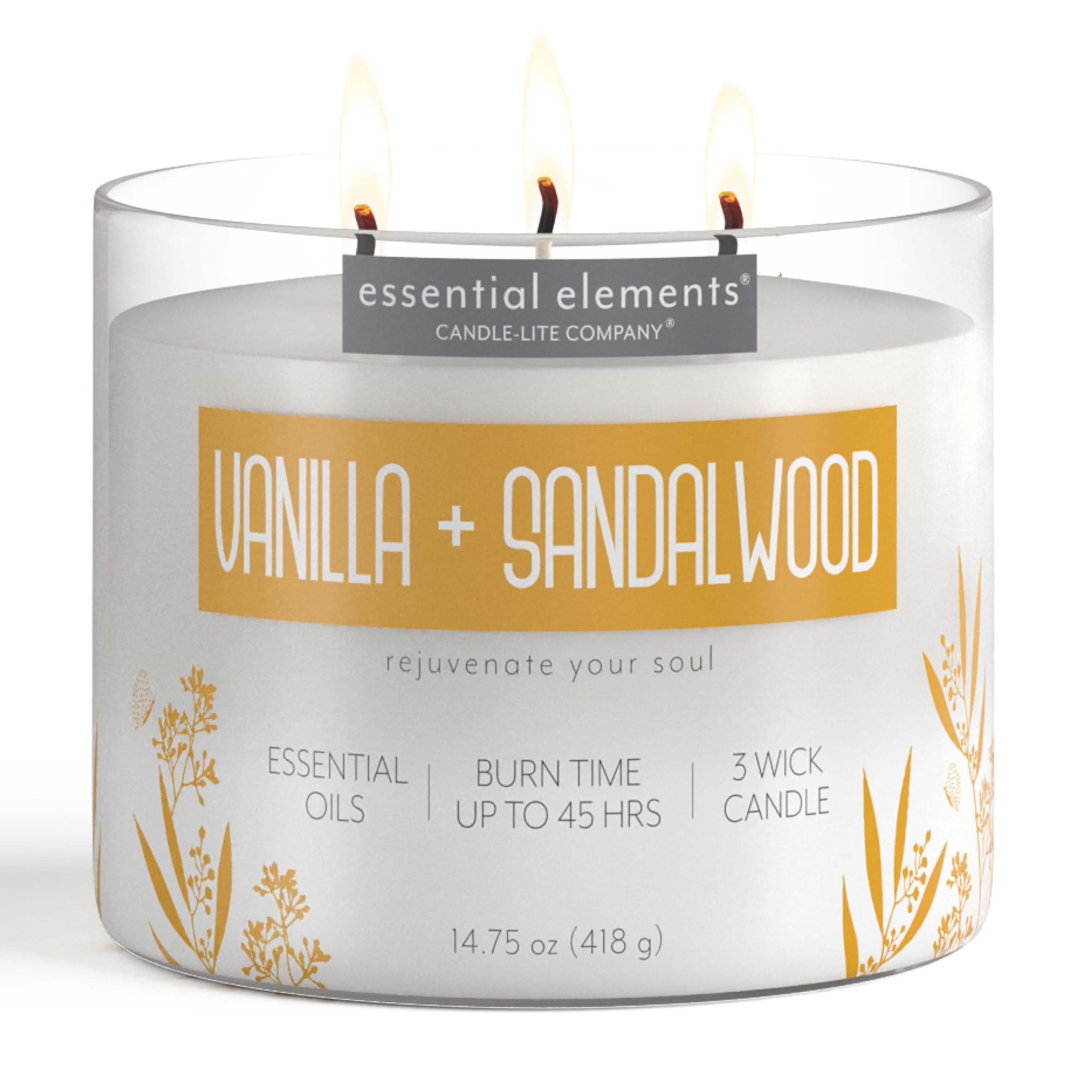 by Candle-lite Scented Candles, Vanilla & Sandalwood Fragrance, One 14.75 oz. Three-Wick Aromatherapy Candle with 45 Hours of Burn Time, Off-White Color