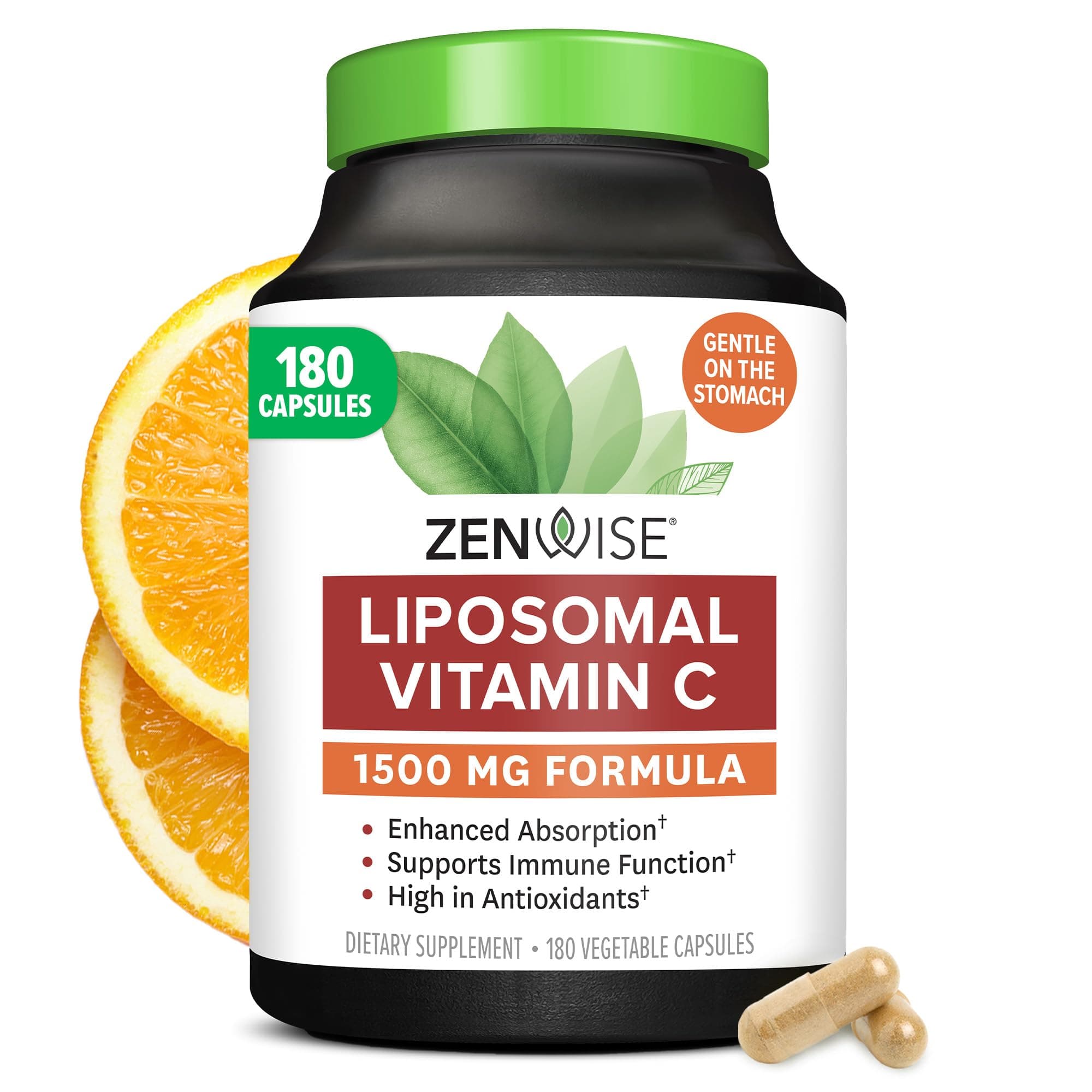 Zenwise Health Enhanced Absorption Liposomal Vitamin C Supplement - 1500mg Liposomal VIT C for Immune Support, Antioxidant & Natural Energy Boost - Organic & Gluten Free - Unflavored, 180 Capsules
