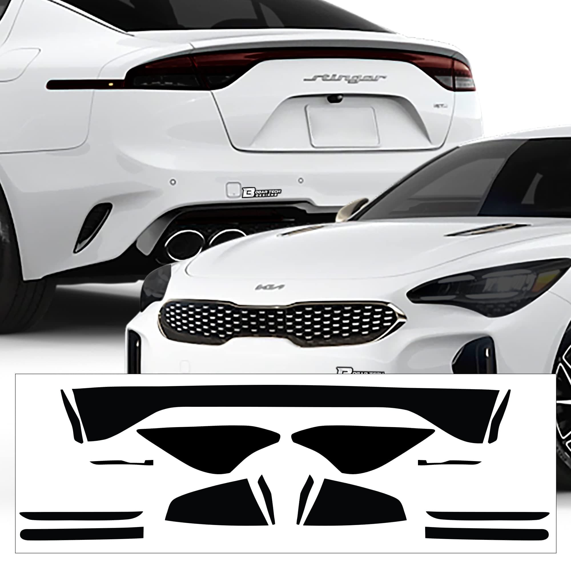 BOGAR TECH DESIGNS Full Headlight Taillight Reflector Sidemarker and Third Brake Light Tint Kit Cover Compatible with Kia Stinger 2022-2023, Dark Smoke