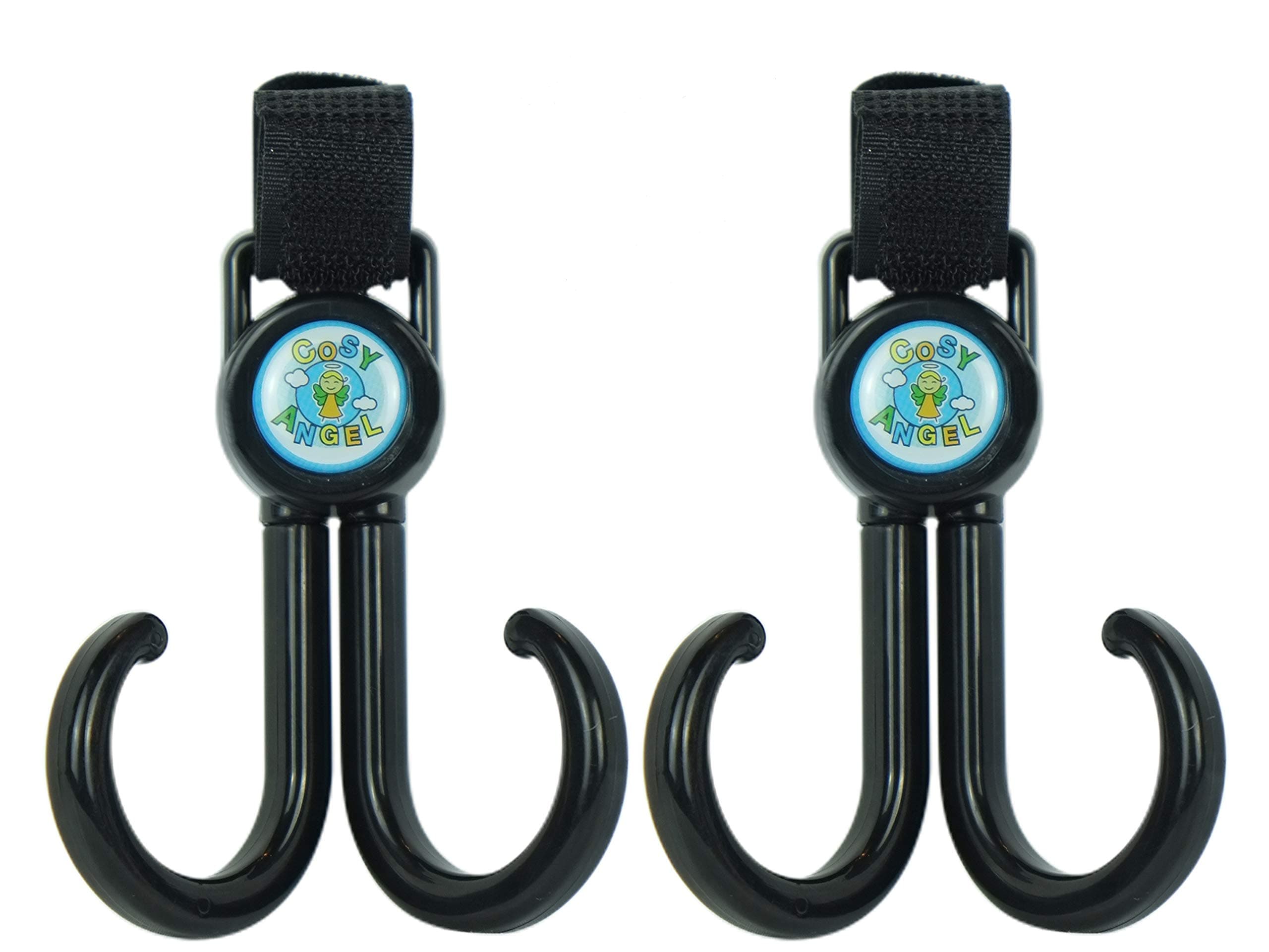 Cosy Angel Pram Hooks. Stroller Hook for Hanging Baby Change Bag, Shopping Bags & Handbags. Universal fit to Any Pushchair or Buggy. Black,2 Pack