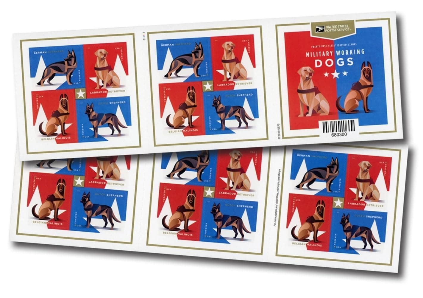 Military Working Dogs U.S. Postage Stamps Sheet of 20 Forever Postage Stamps Scott 4508B