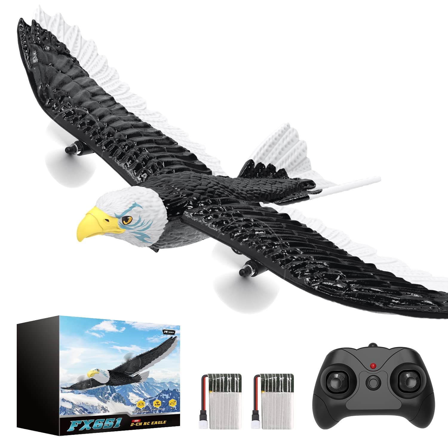 DEERC Rc Plane,Remote Control Eagle Plane,Rtf Airplane,2.4Ghz 2Ch Flying Bird With 2 Batteries&Propeller 6-Axis Gyro Stabilizer,Easy To Fly For Beginners Adults Kids Boys,White