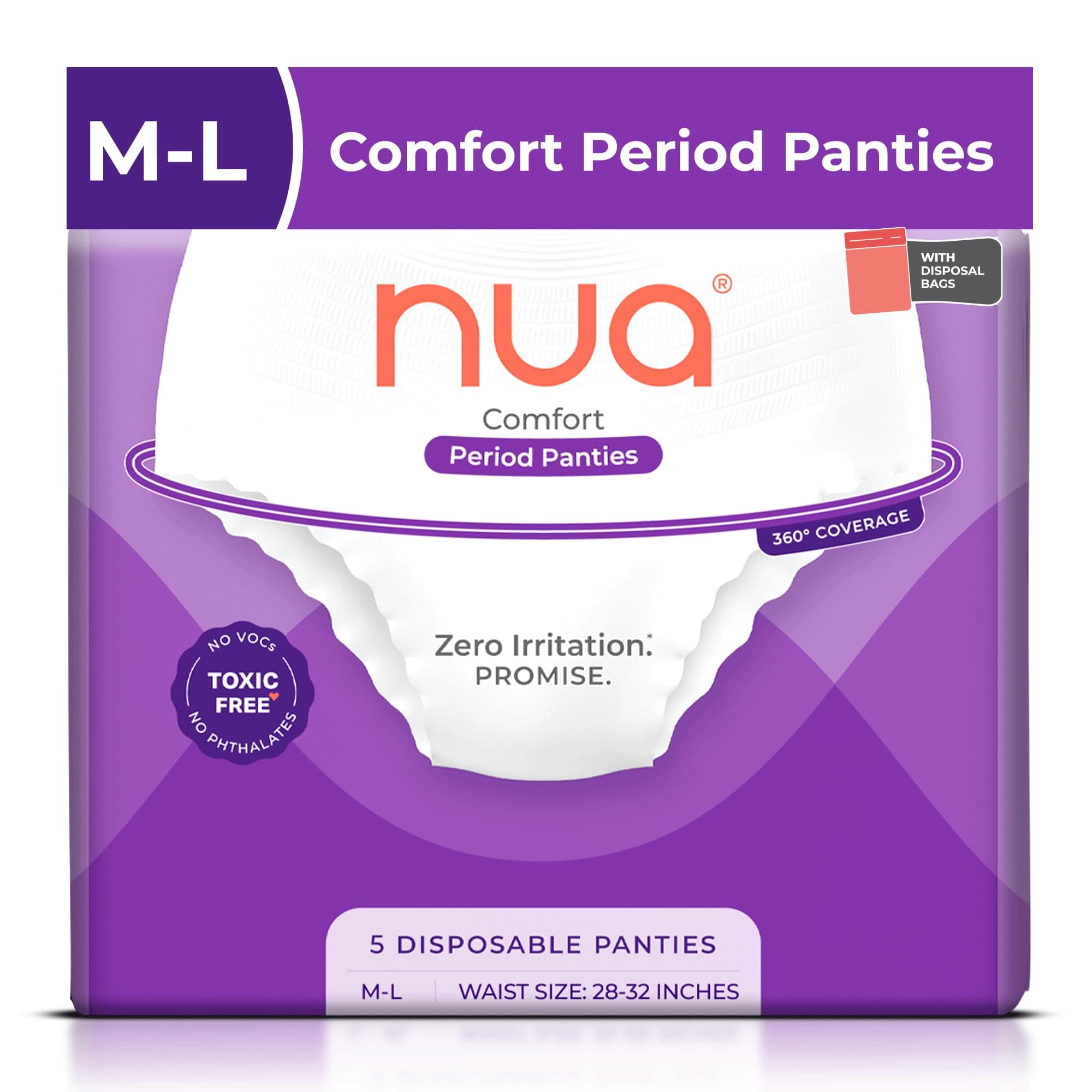 Nua 360° Comfort Period Panties (M-L) | Pack of 5 | Ultra-Absorbent | Zero Irritation | 4X Comfort | for Heavy Flow | No rashes | Leakproof | Seamless | 100% Toxic-Free, Dermatologically Tested
