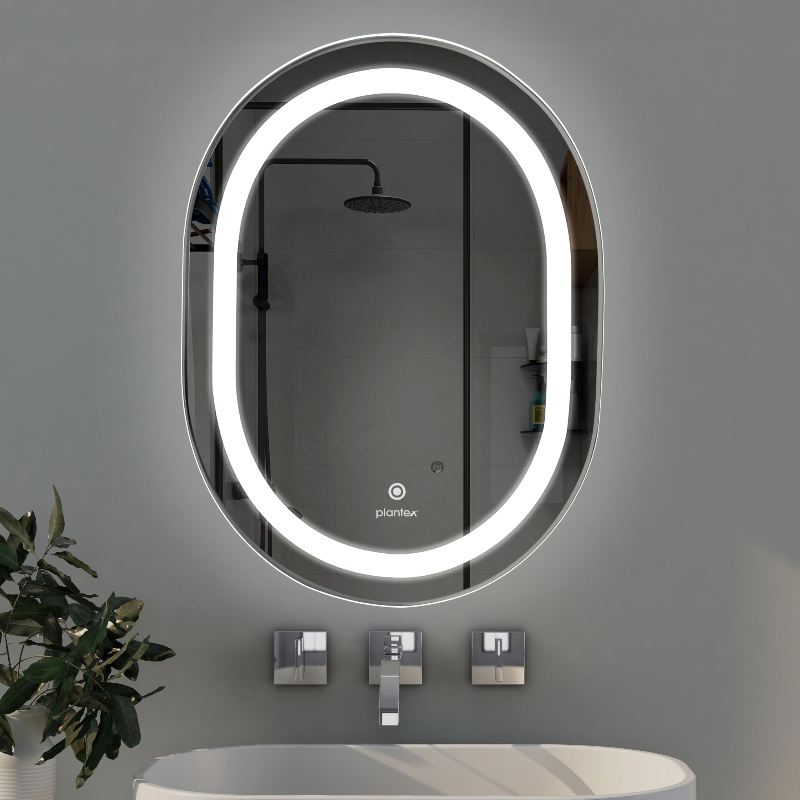 Plantex Metal LED Bathroom Mirror with 3 Tone/Designer Mirror for Living Room/Bedroom/Dressing Room - Capsule Shape (18 X 24 Inch), Oval, Wall Mount, Grey