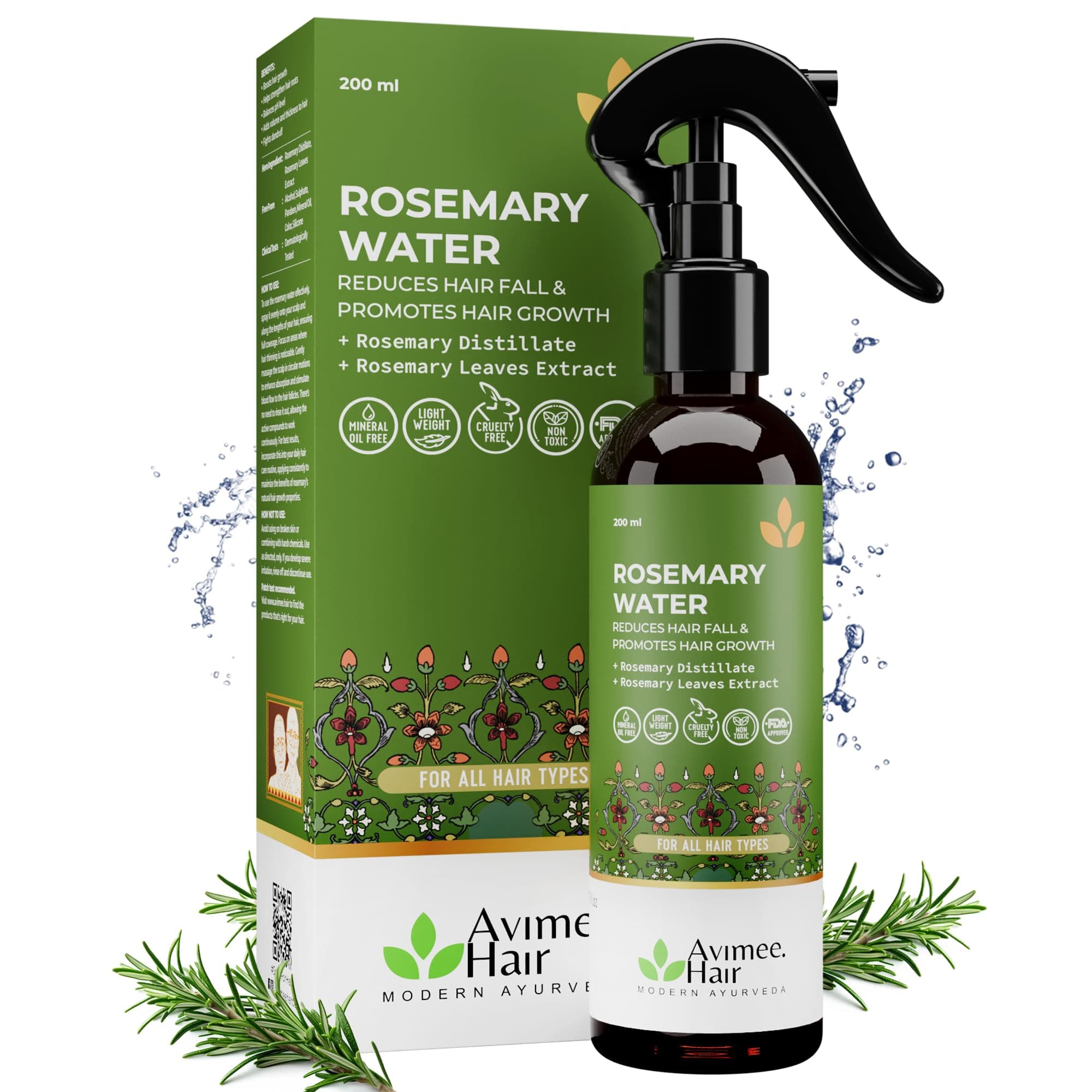 Rosemary Water For Hair Growth (200 ml) Mist Spray for Hairfall Rosemary Hair Mist Adds Shine & Helps Reduce Hairfall, Strengthens Hair For All Hair Types For Men & Women