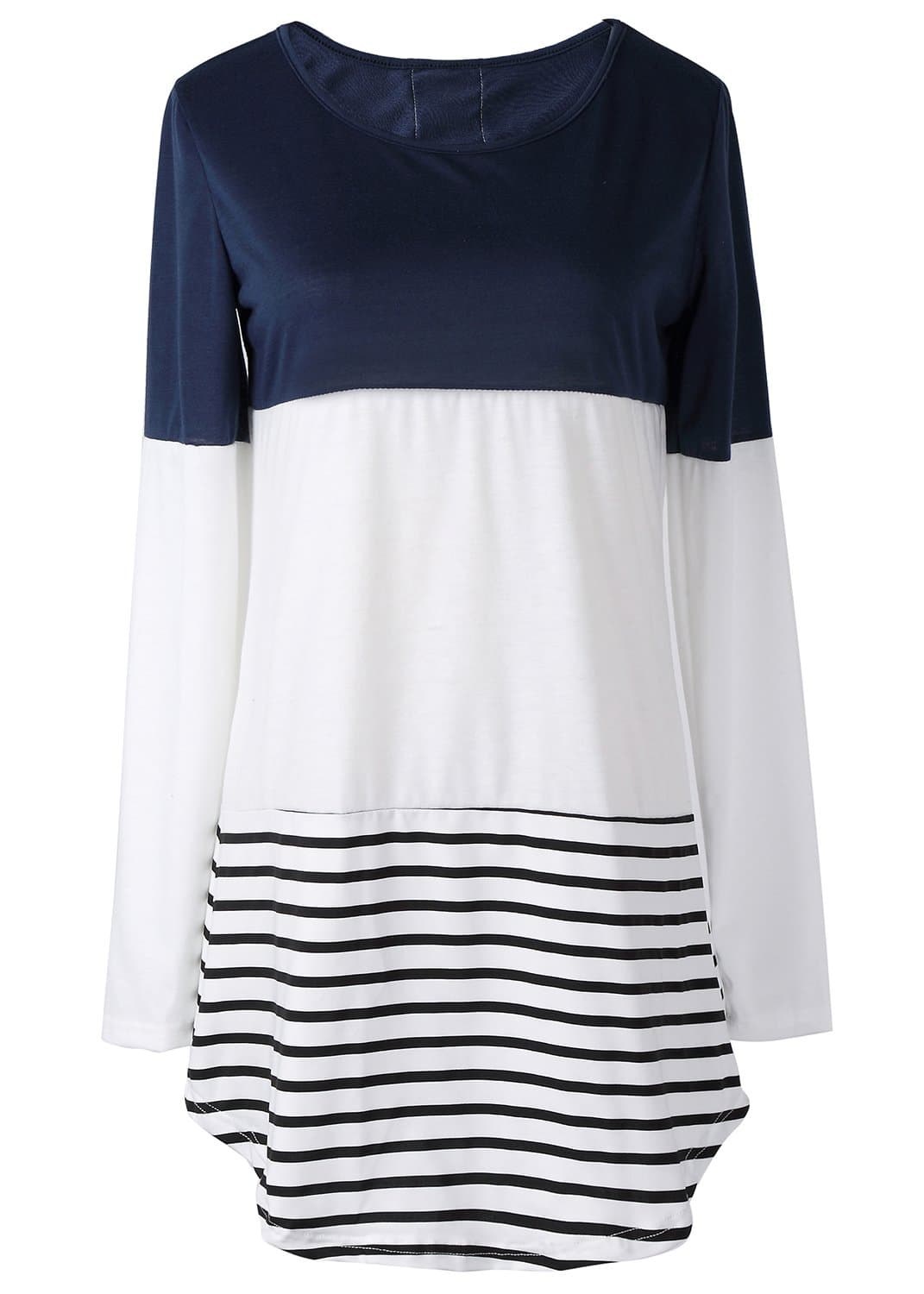 Kingdilor Women's Back Lace Color Block Tops Long Sleeve T-shirts Blouses (S, Blue)